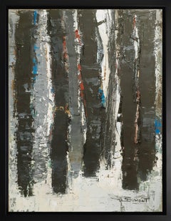DEEP FOREST, abstract minimalism, oil on canvas, expressionism, black tree
