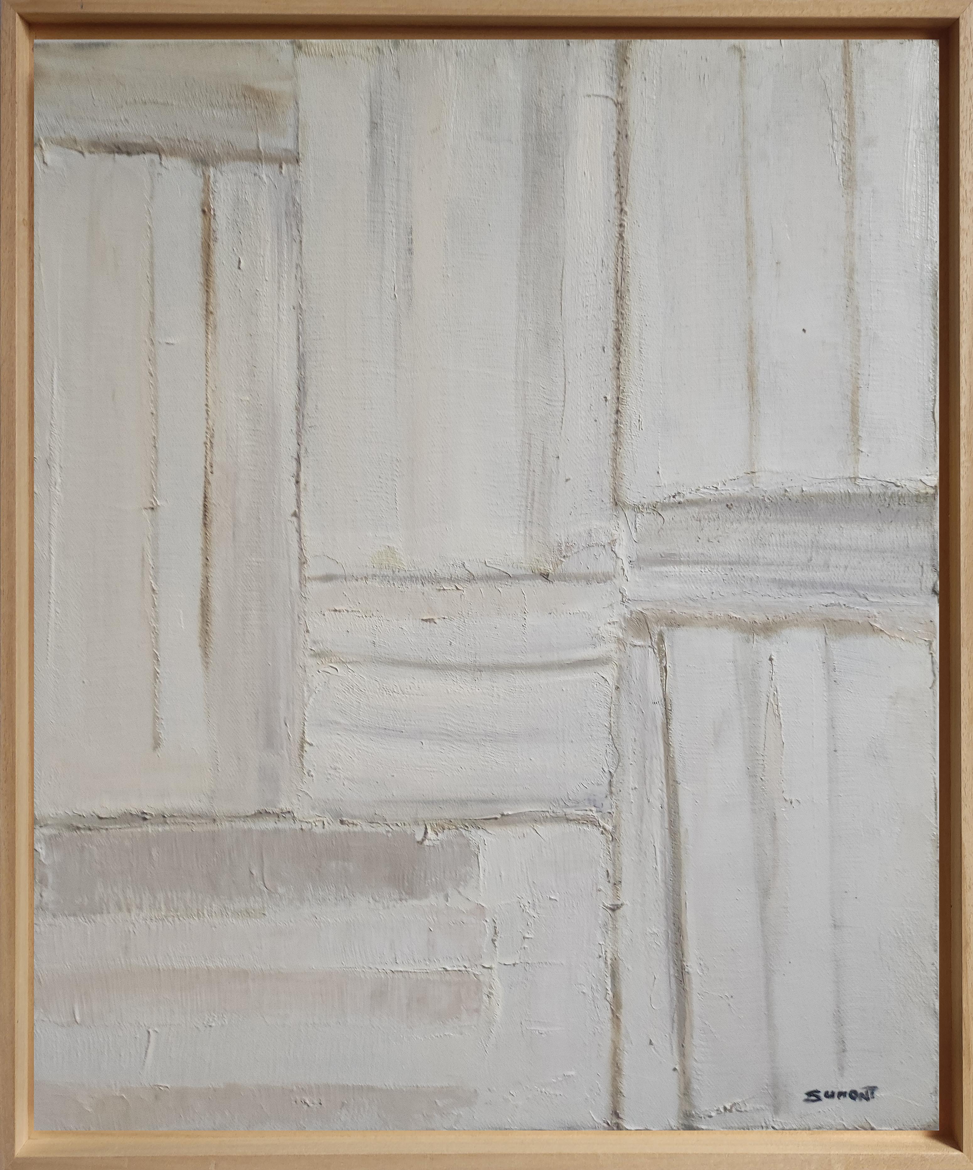 Delicatesse, Whiting Monochrom, Astratto, artista francese, olio e collage, biblioteca - Mixed Media Art di SOPHIE DUMONT