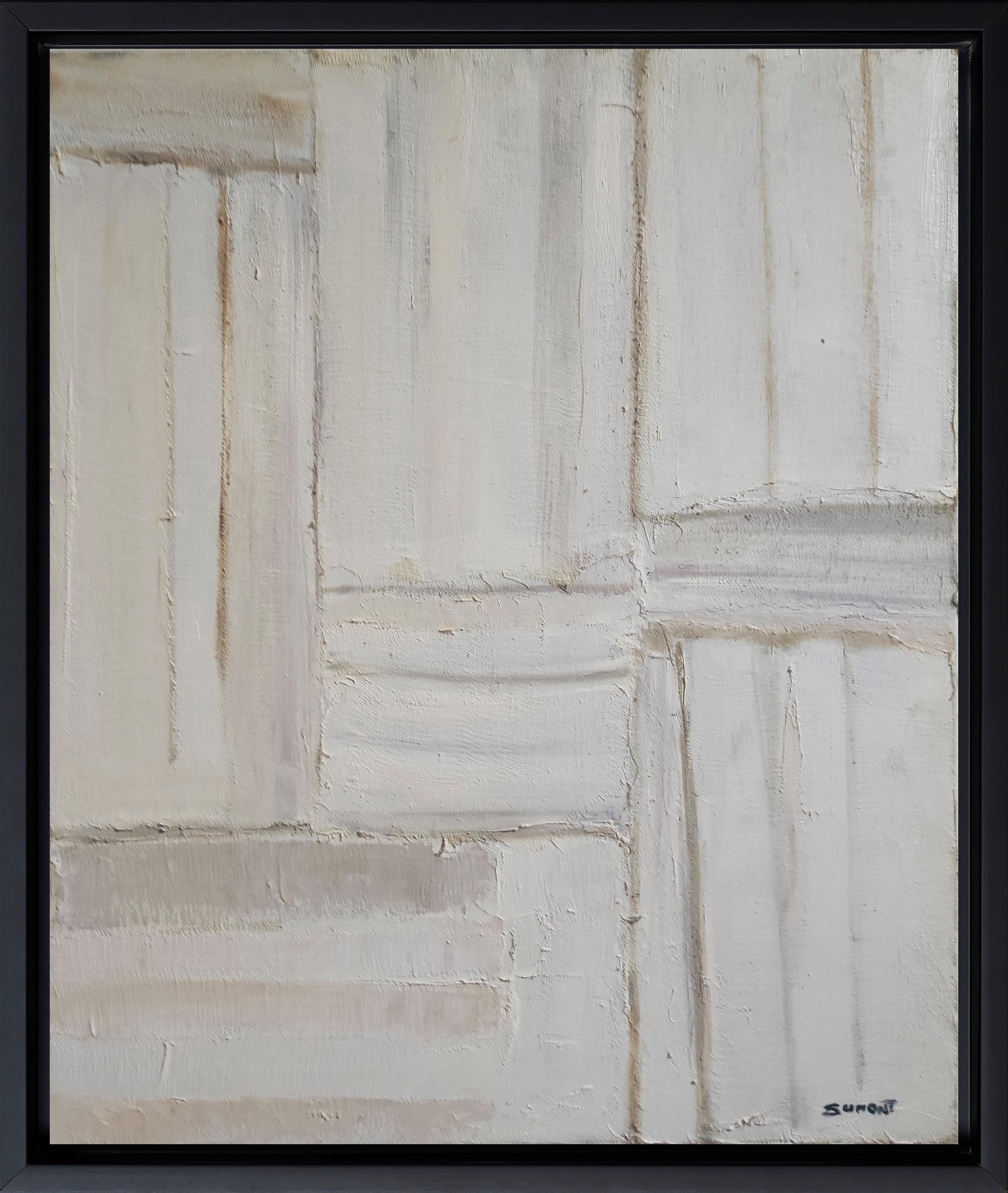 Delicatesse, Whiting Monochrom, Astratto, artista francese, olio e collage, biblioteca - Mixed Media Art Minimalismo di SOPHIE DUMONT