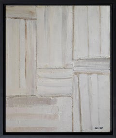 Delicatesse, White Monochrom, Abstract, french artist, oil and collage, library