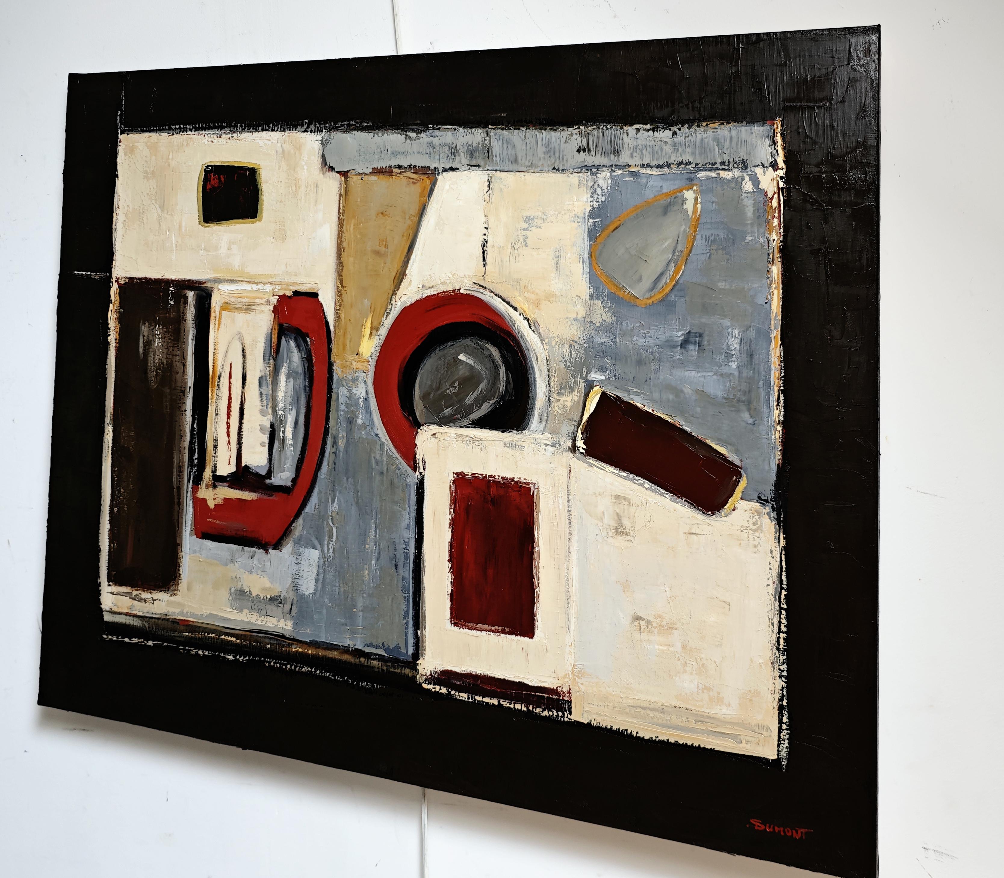 Dialogues geometriques, Abstrakt strukturiert, Französischer Künstler, Ölfarbe Zeitgenössisch im Angebot 10