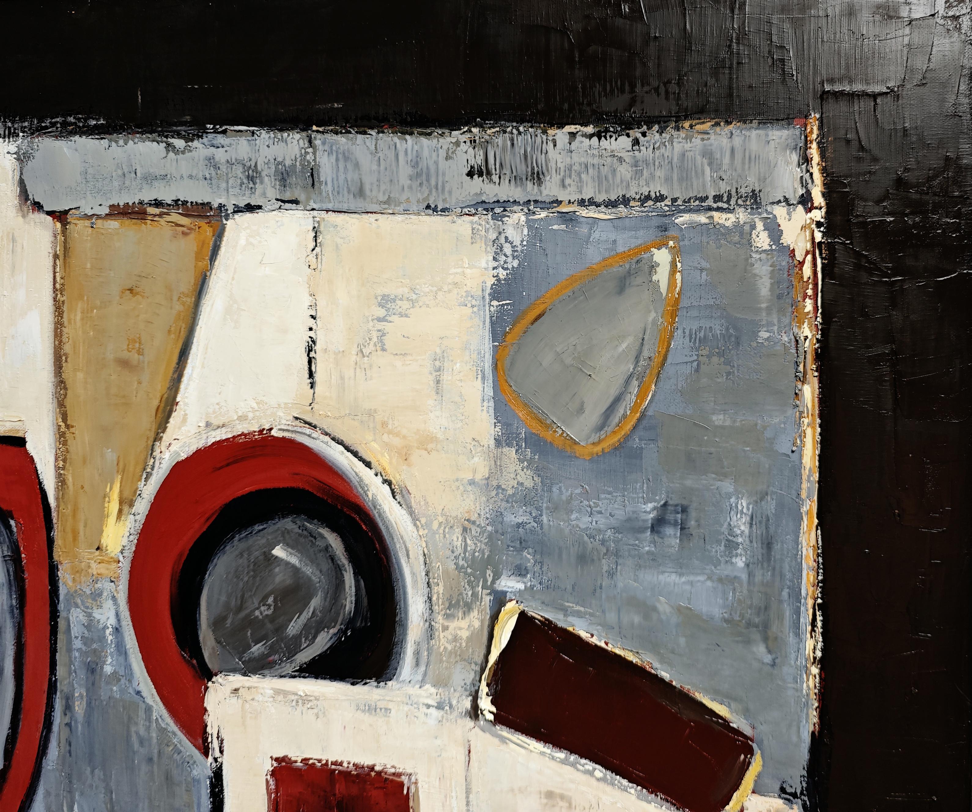 Dialogues geometriques, Abstrakt strukturiert, Französischer Künstler, Ölfarbe Zeitgenössisch im Angebot 1