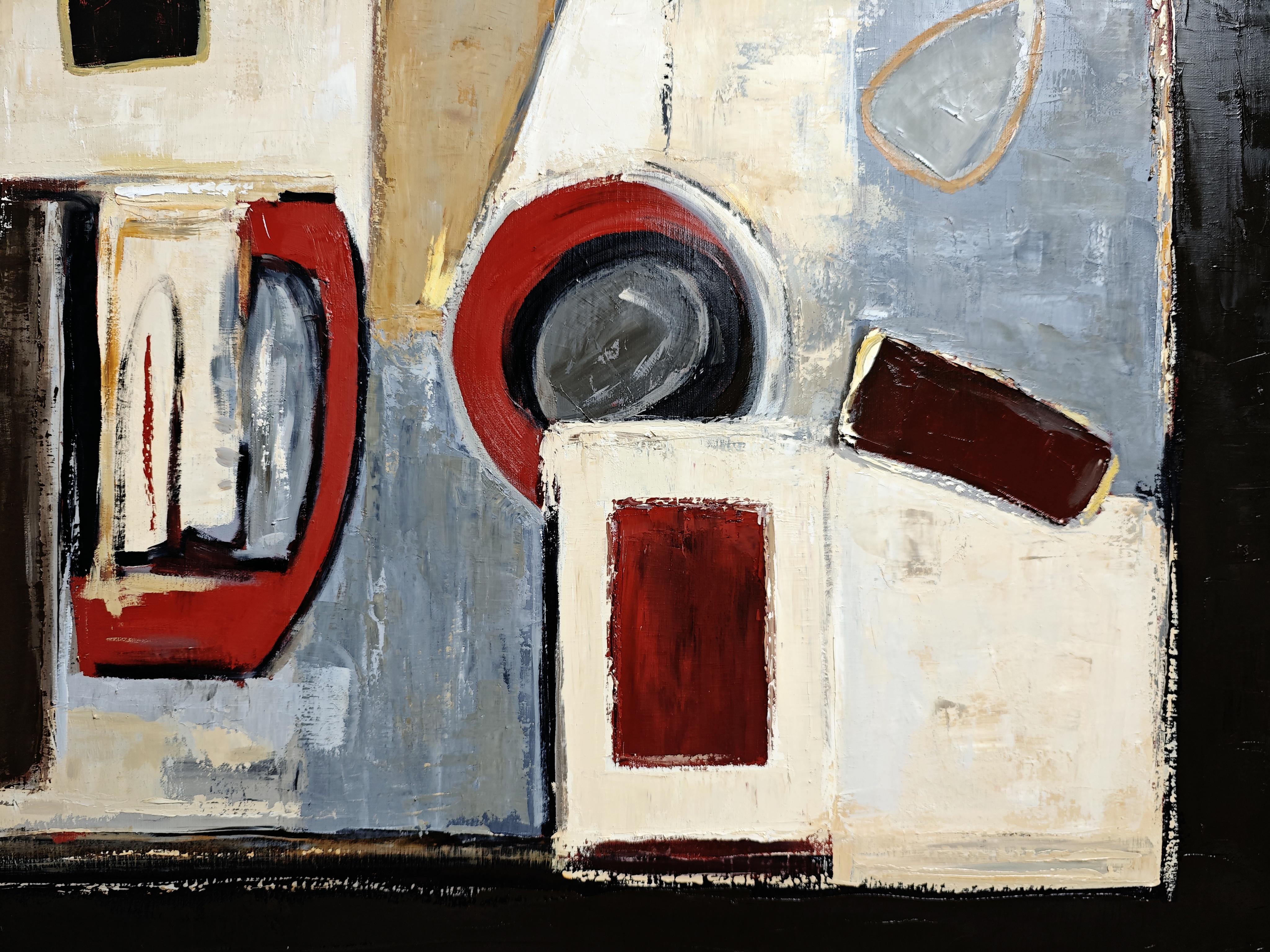 Dialogues geometriques, Abstrakt strukturiert, Französischer Künstler, Ölfarbe Zeitgenössisch im Angebot 2