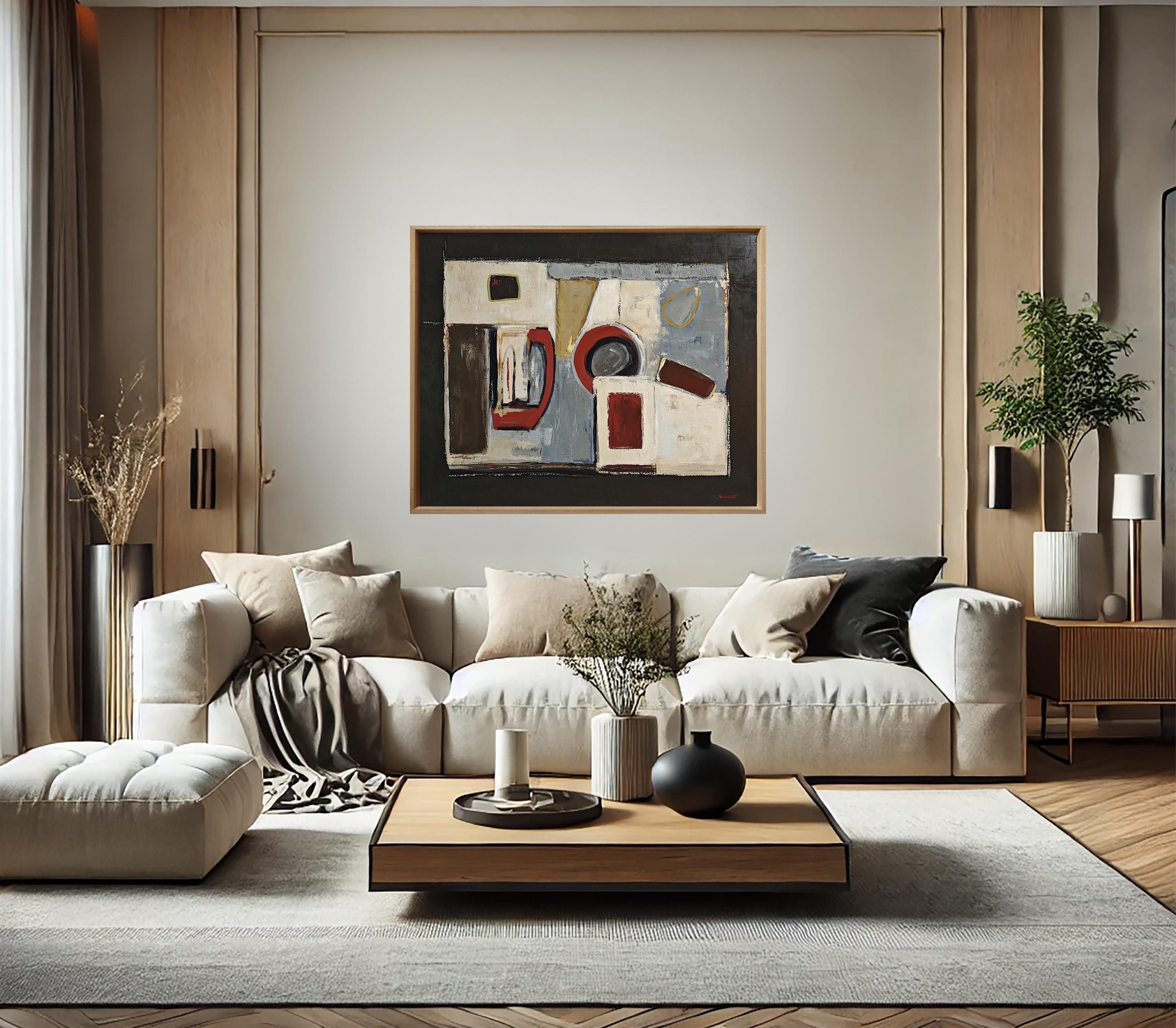 Dialogues geometriques, Abstrakt strukturiert, Französischer Künstler, Ölfarbe Zeitgenössisch (Schwarz), Abstract Painting, von SOPHIE DUMONT