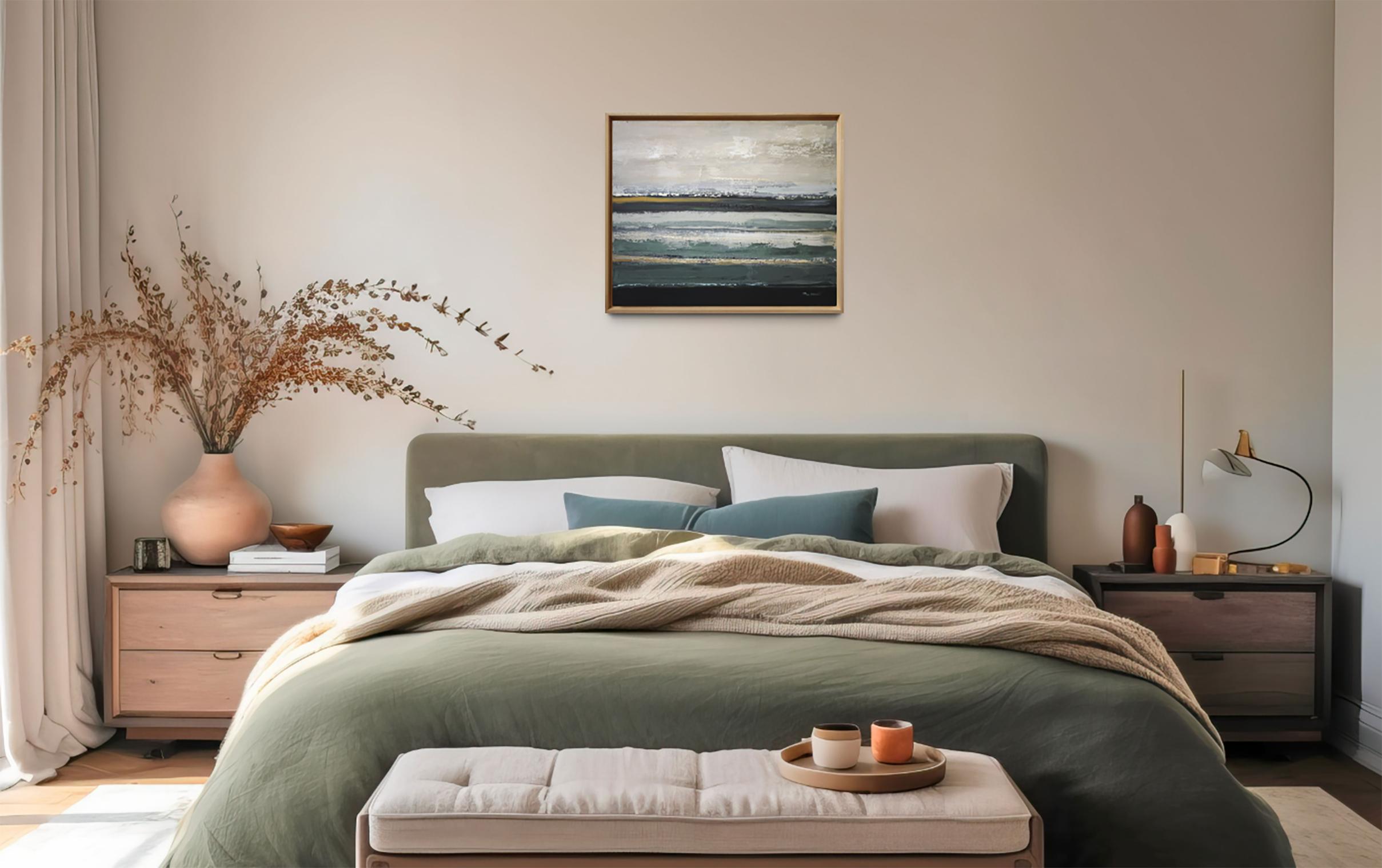 Nebbie lontane - Minimalismo astratto, Pittura a olio, Mare, Arte contemporanea in vendita 6