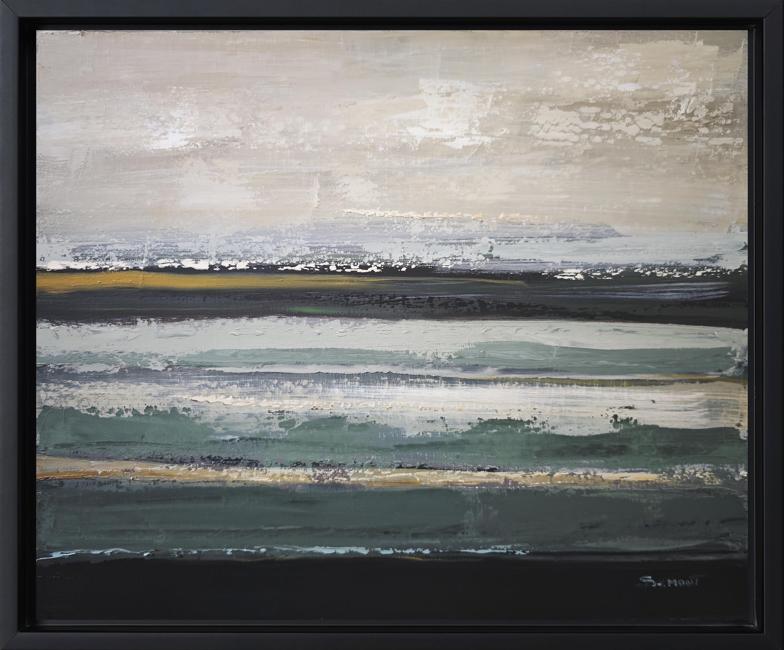 Distant Mists — Abstract Minimalism, Oil Painting, Seaside, Contemporary art - Gray Abstract Painting by SOPHIE DUMONT