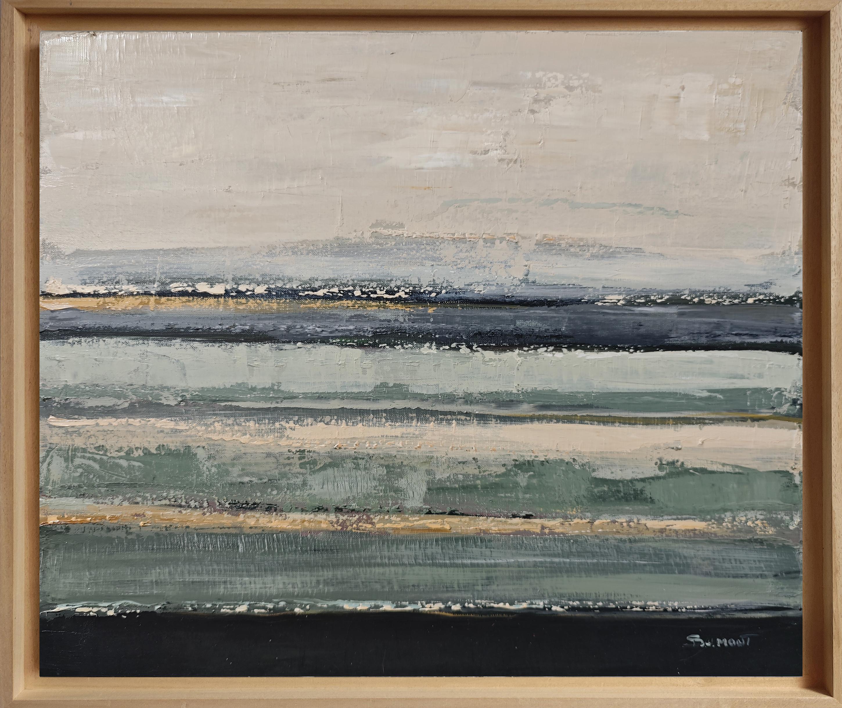 SOPHIE DUMONT Abstract Painting – Distant Mists - Abstrakter Minimalismus, Ölgemälde, Meeresküste, Zeitgenössische Kunst