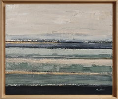 Brumes lointaines - Minimalisme abstrait, peinture à l'huile, bord de mer, art contemporain