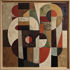 „Dominance“, zeitgenössisches großes abstraktes geometrisches Ölgemälde, 34 x 34 in