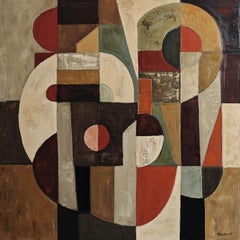„Dominance“, zeitgenössisches großes abstraktes geometrisches Ölgemälde, 34 x 34 in