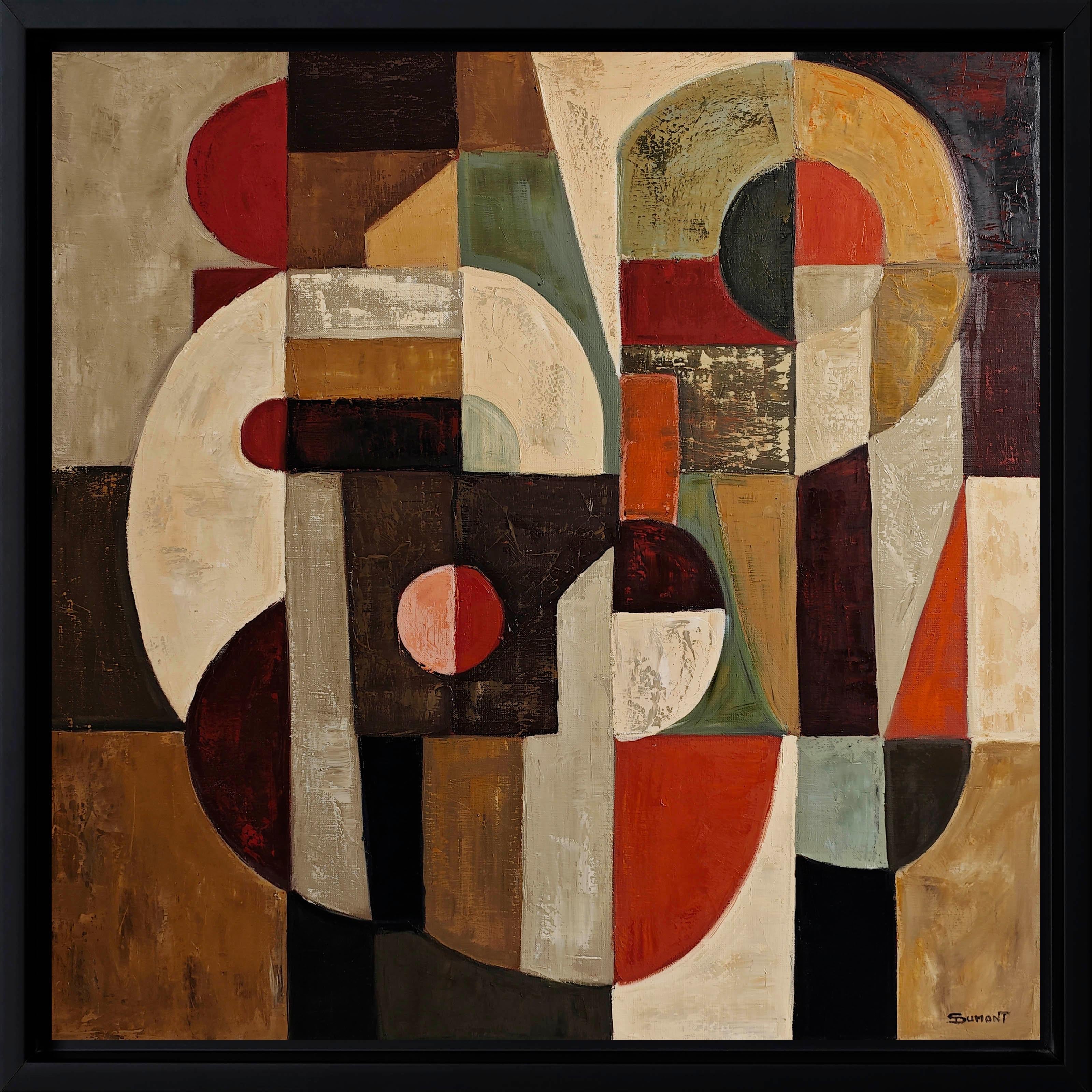 Dominance, Contemporary Large Abstract Geometric Oil Paint, 34 x 34 in