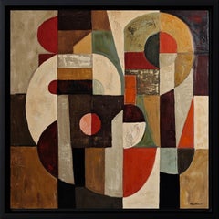 „Dominance“, zeitgenössisches großes abstraktes geometrisches Ölgemälde, 34 x 34 in