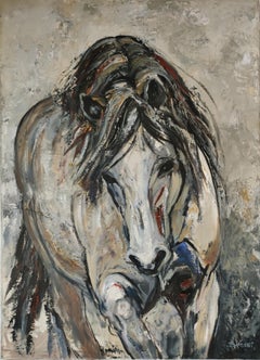 dressage, portrait of a horse, oil on canvas