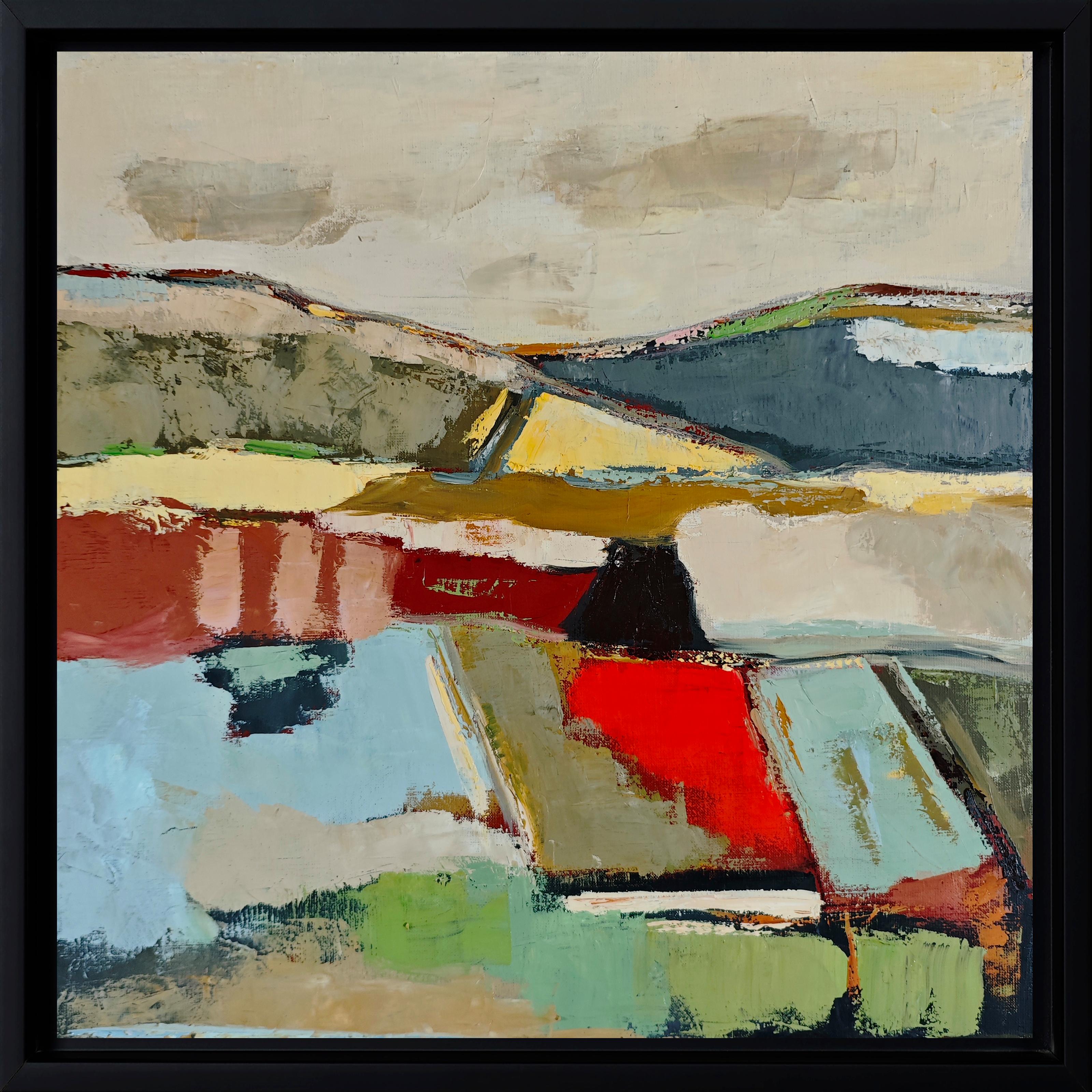 Earth Reflections - Modern Abstract Landscape paint – Original Oil on Canvas (Geometrische Abstraktion), Painting, von SOPHIE DUMONT