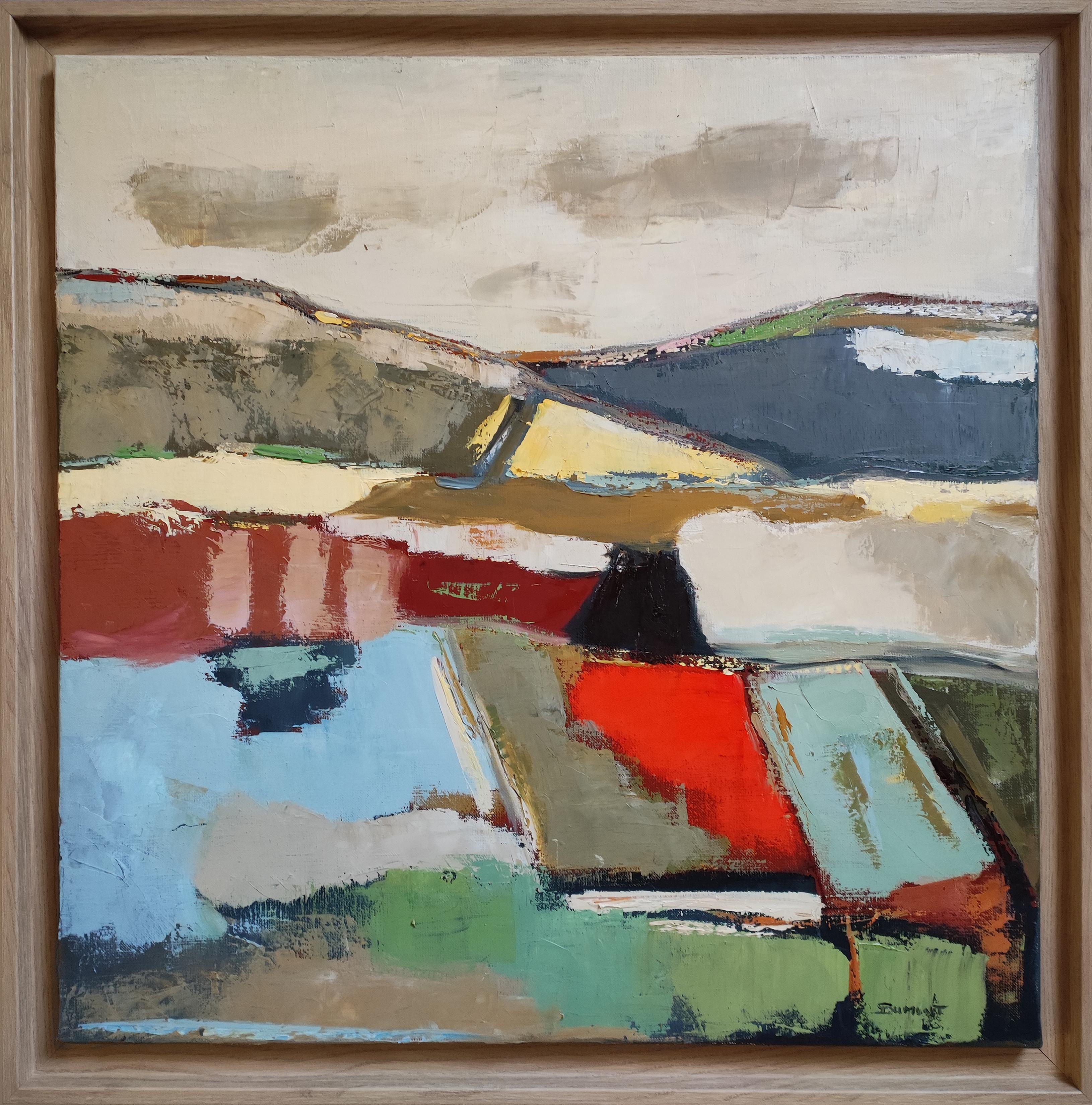 Earth Reflections - Modern Abstract Landscape paint – Original Oil on Canvas (Braun), Abstract Painting, von SOPHIE DUMONT