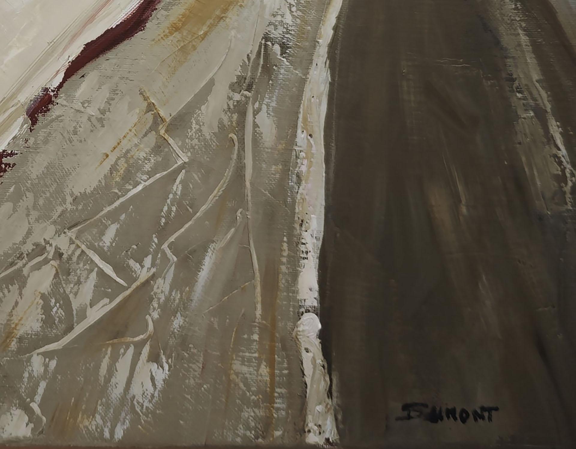Echappée lointaine Paesaggio astratto, via, Contemporaneo, Moderno, Francese, Tan - Landscape Painting Grigio di SOPHIE DUMONT