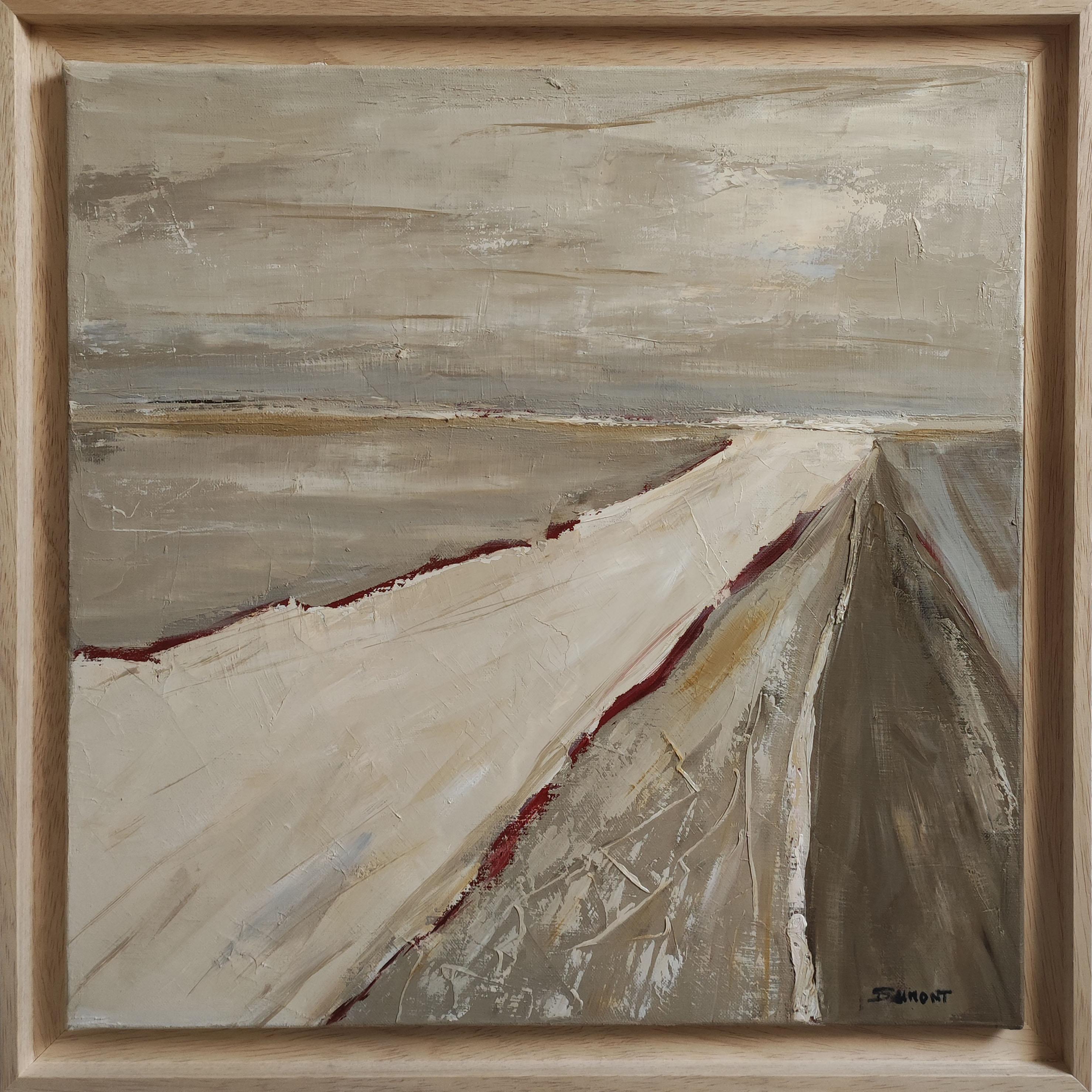 Landscape Painting di SOPHIE DUMONT - Echappée lointaine Paesaggio astratto, via, Contemporaneo, Moderno, Francese, Tan