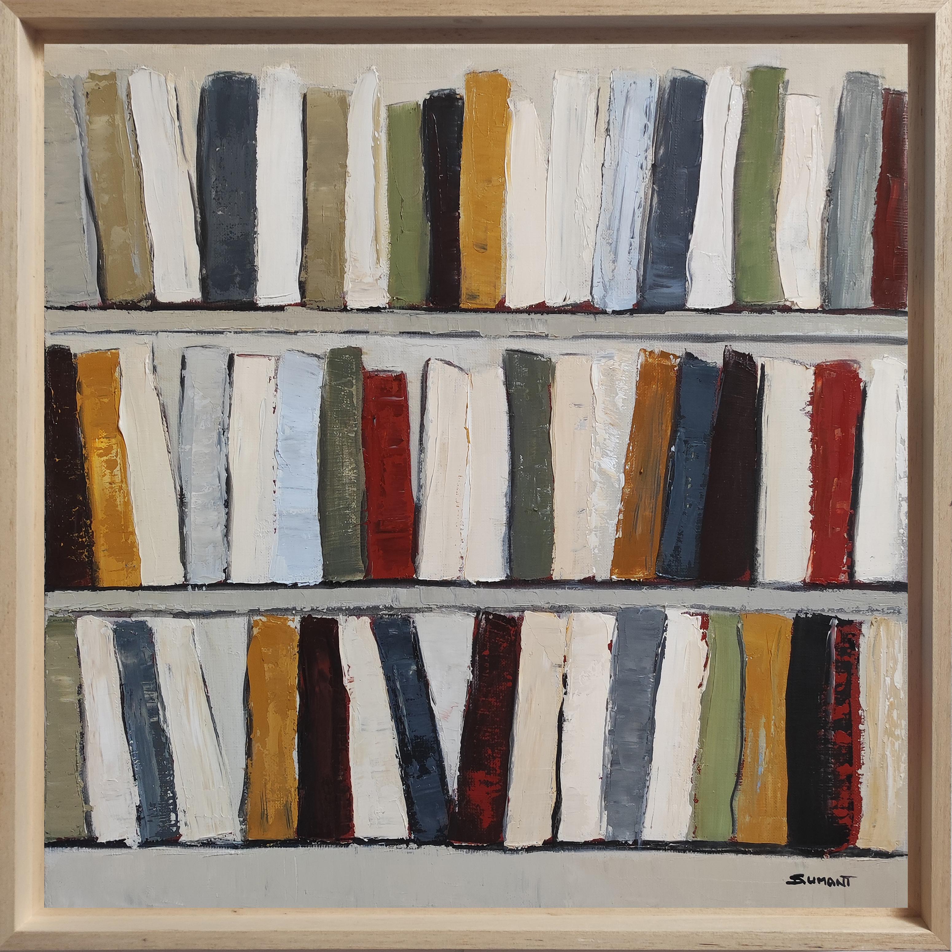Echoes of Literatur,  Bibliothek, mehrfarbig abstrakt, Expressionismus, geometrisch – Painting von SOPHIE DUMONT