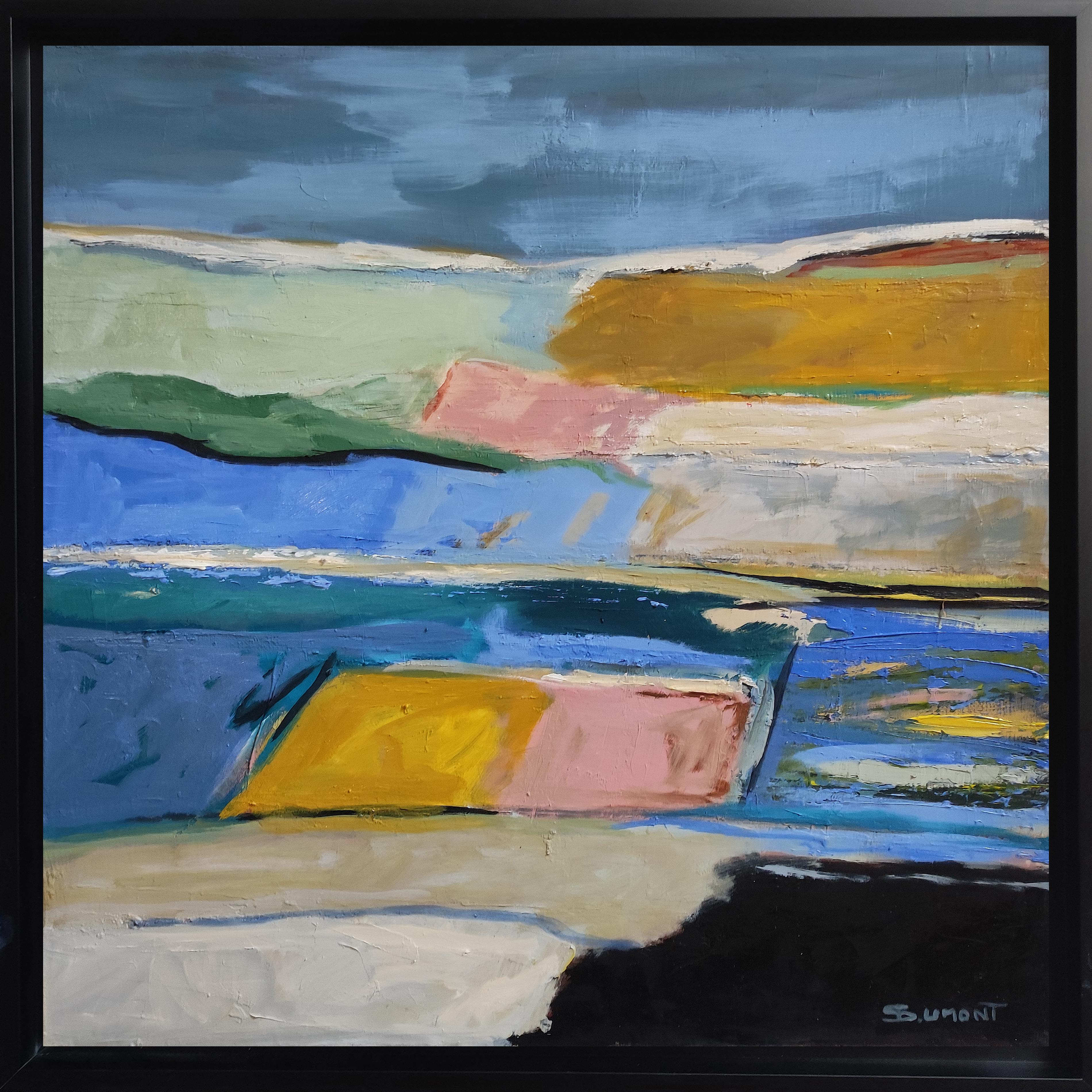 Landscape Painting SOPHIE DUMONT - eclat printanier,  Paysage abstrait, huile, expressionnisme, multicolore, français