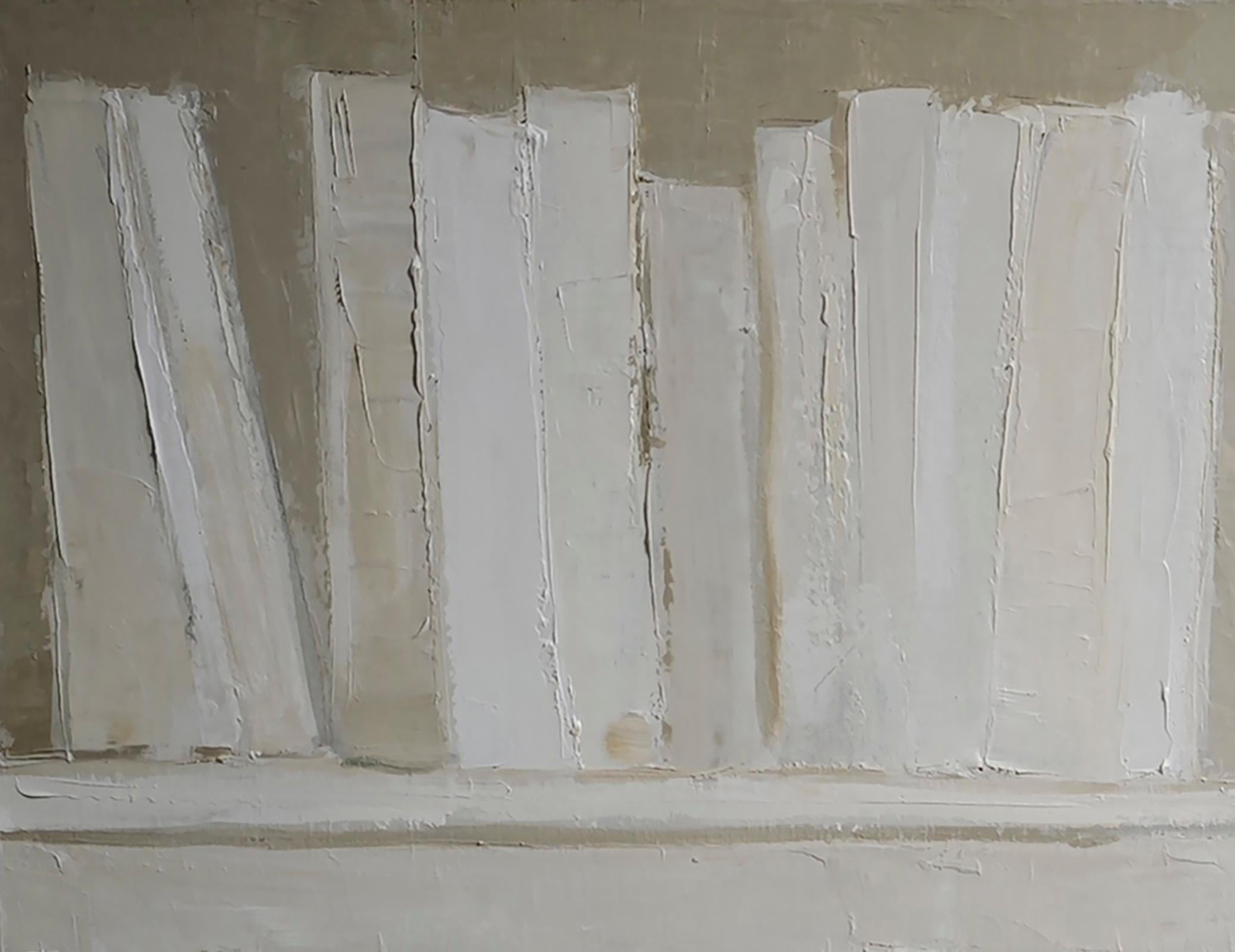 Eco di parole, astratto, minimalismo, biblioteca, Monochrom, Whiting, libri - Painting Astrattismo geometrico di SOPHIE DUMONT