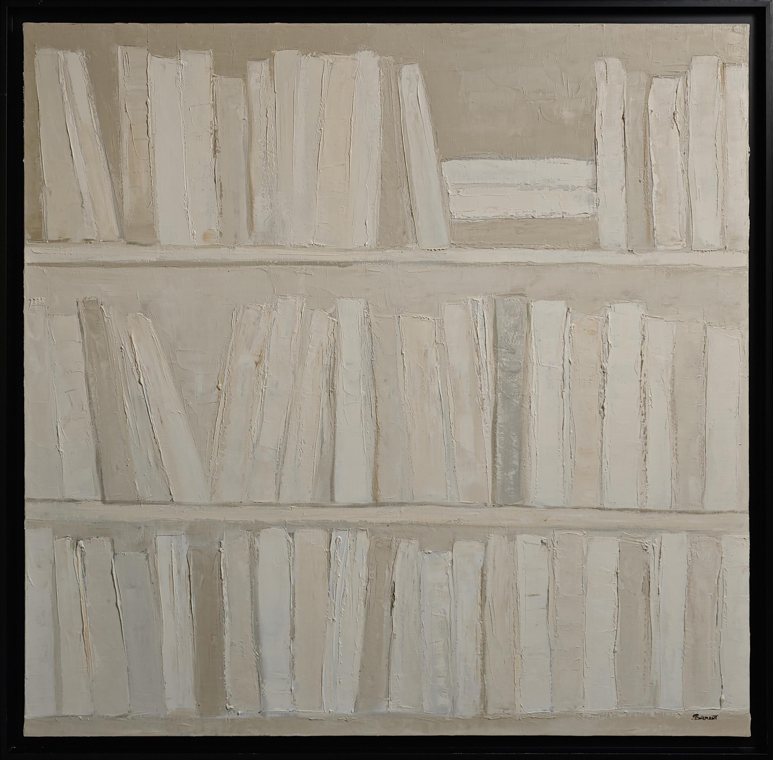 Interior Painting di SOPHIE DUMONT - Eco di parole, astratto, minimalismo, biblioteca, Monochrom, Whiting, libri