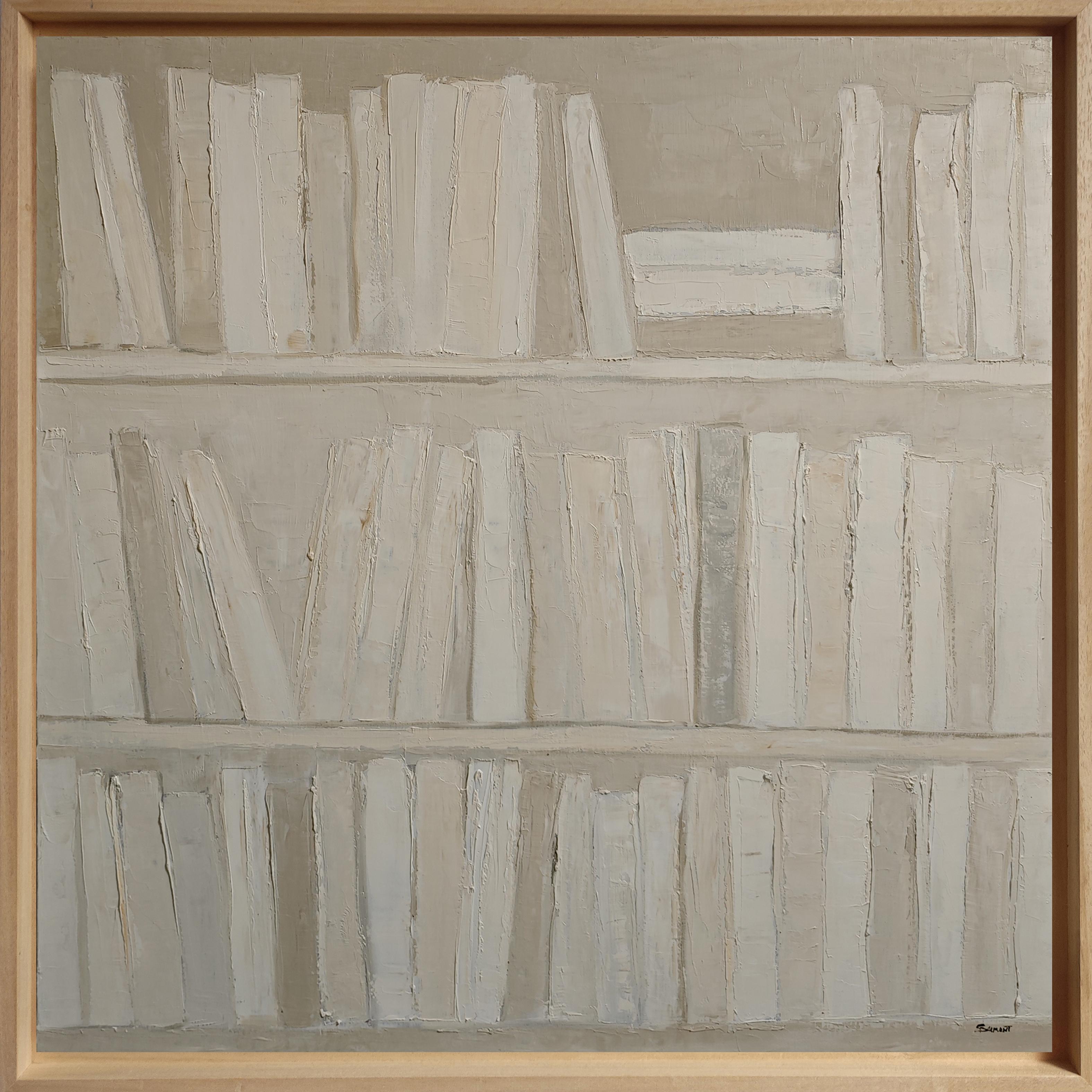Interior Painting SOPHIE DUMONT - Eco di parole, abstrait, minimalisme, bibliothèque, Monochrome, Whiting, livres