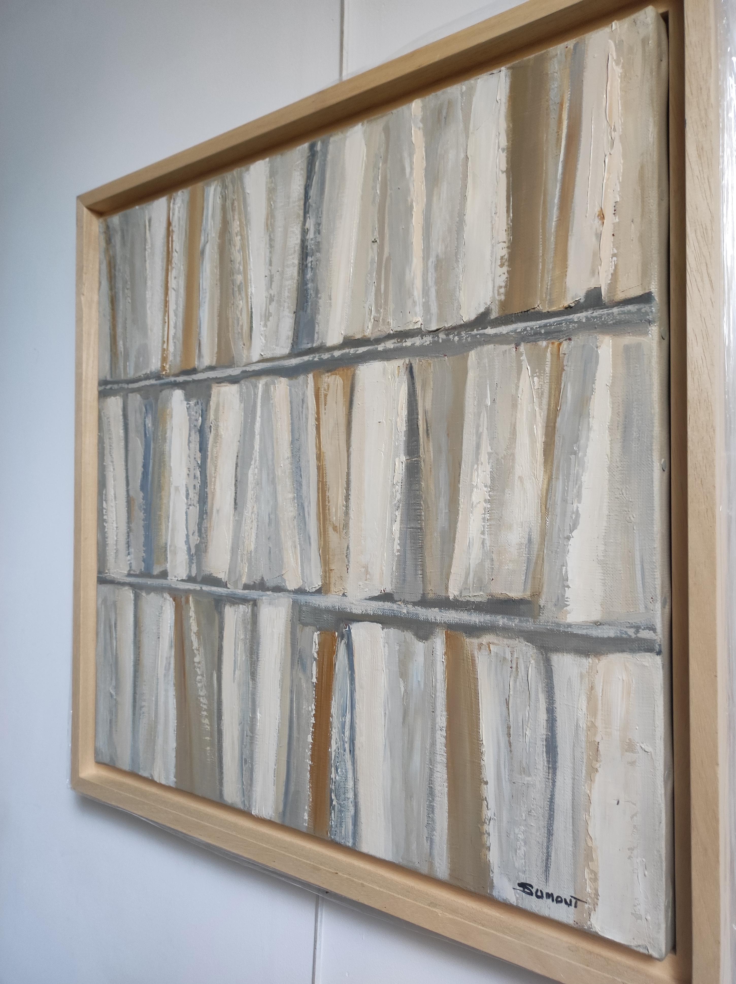 Ecru, abstract library,  linen, expressionism, minimalism, modern, Monochrom For Sale 6