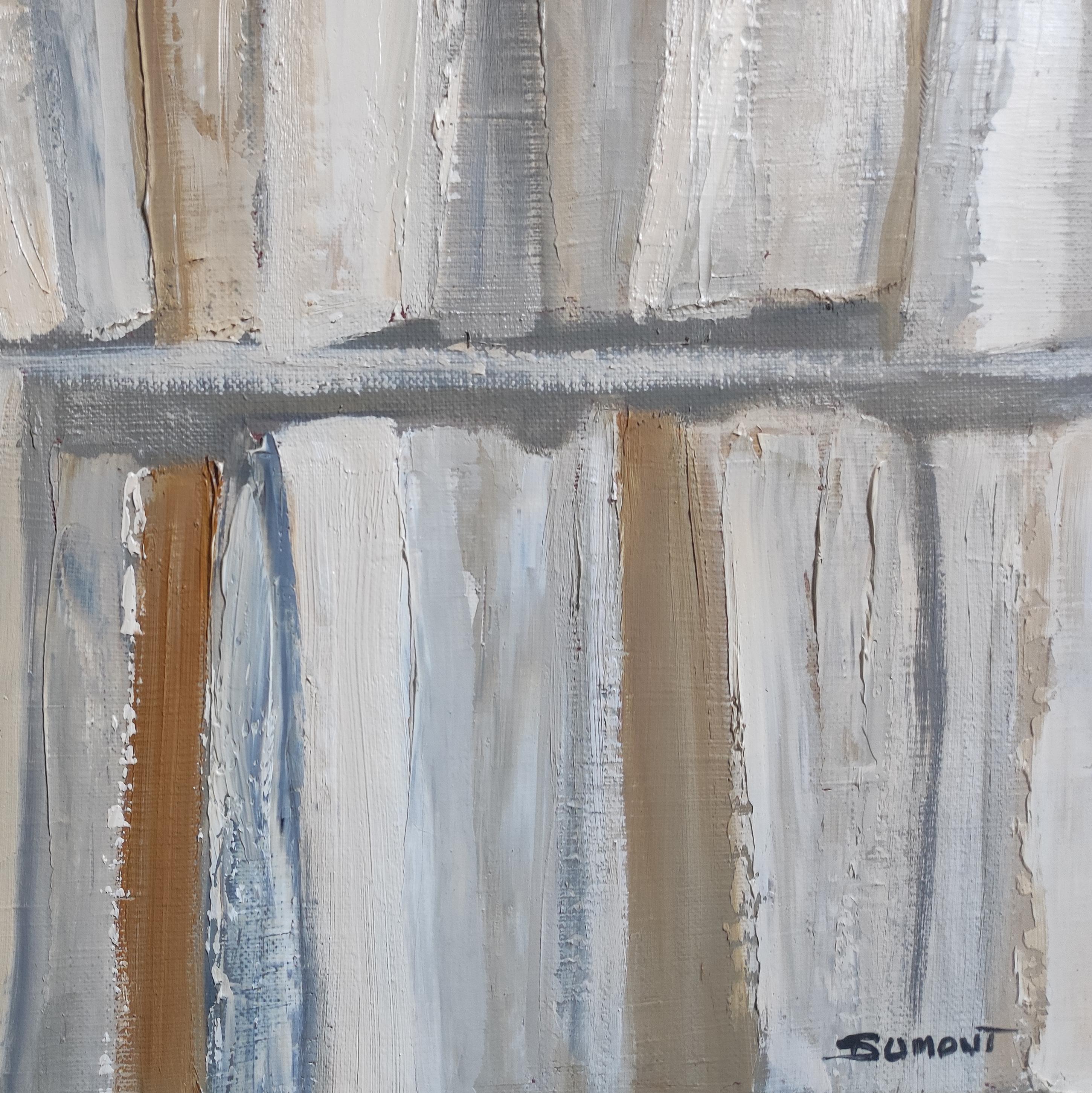 Ecru, abstract library,  linen, expressionism, minimalism, modern, Monochrom For Sale 8