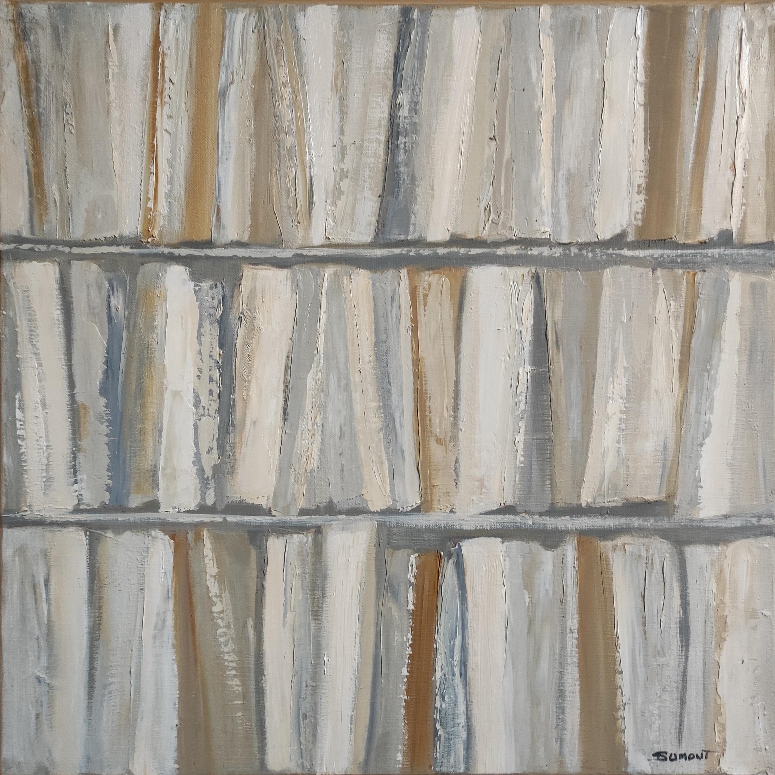 Ecru, abstract library,  linen, expressionism, minimalism, modern, Monochrom For Sale 9