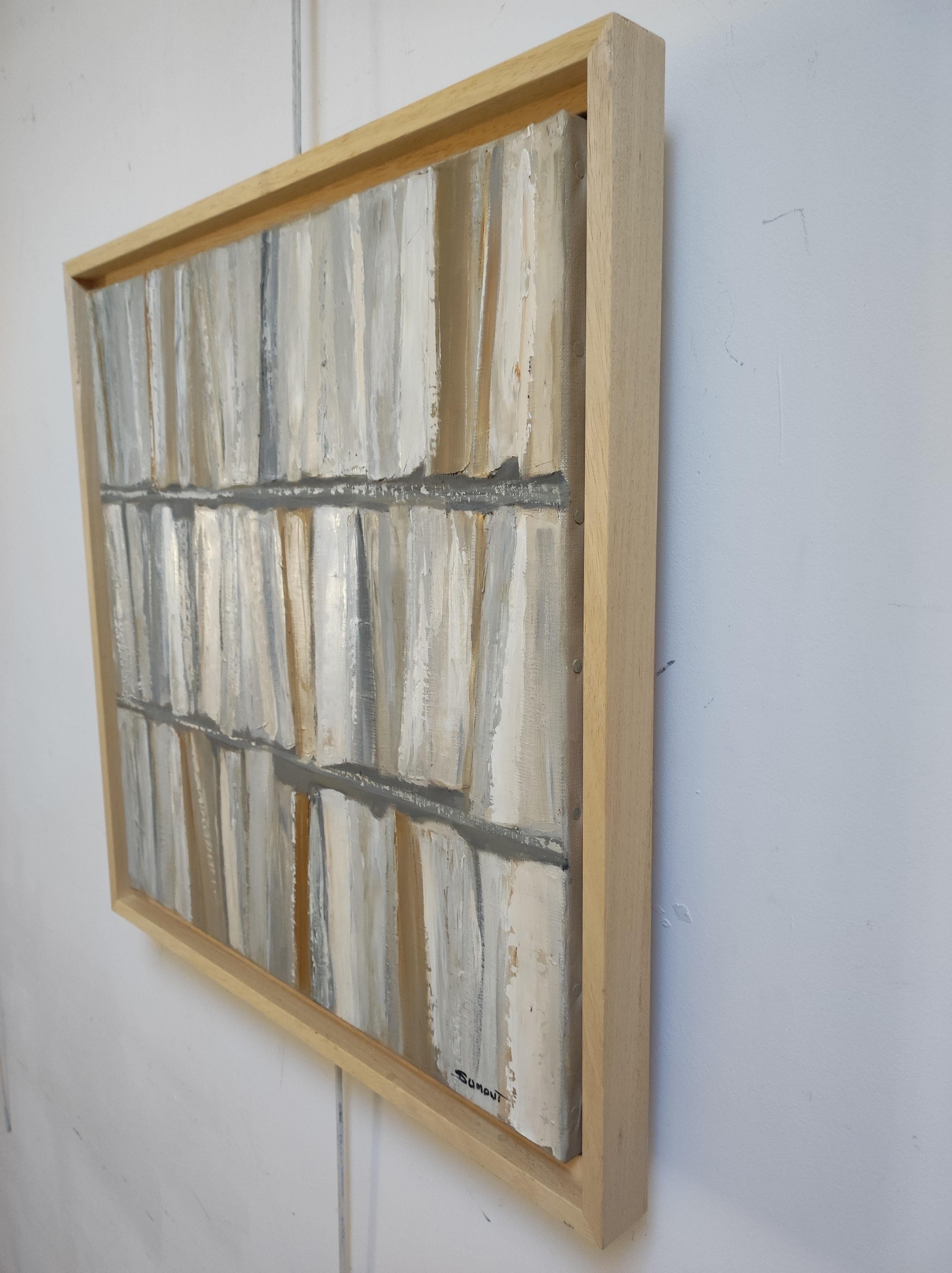 Ecru, abstract library,  linen, expressionism, minimalism, modern, Monochrom For Sale 5