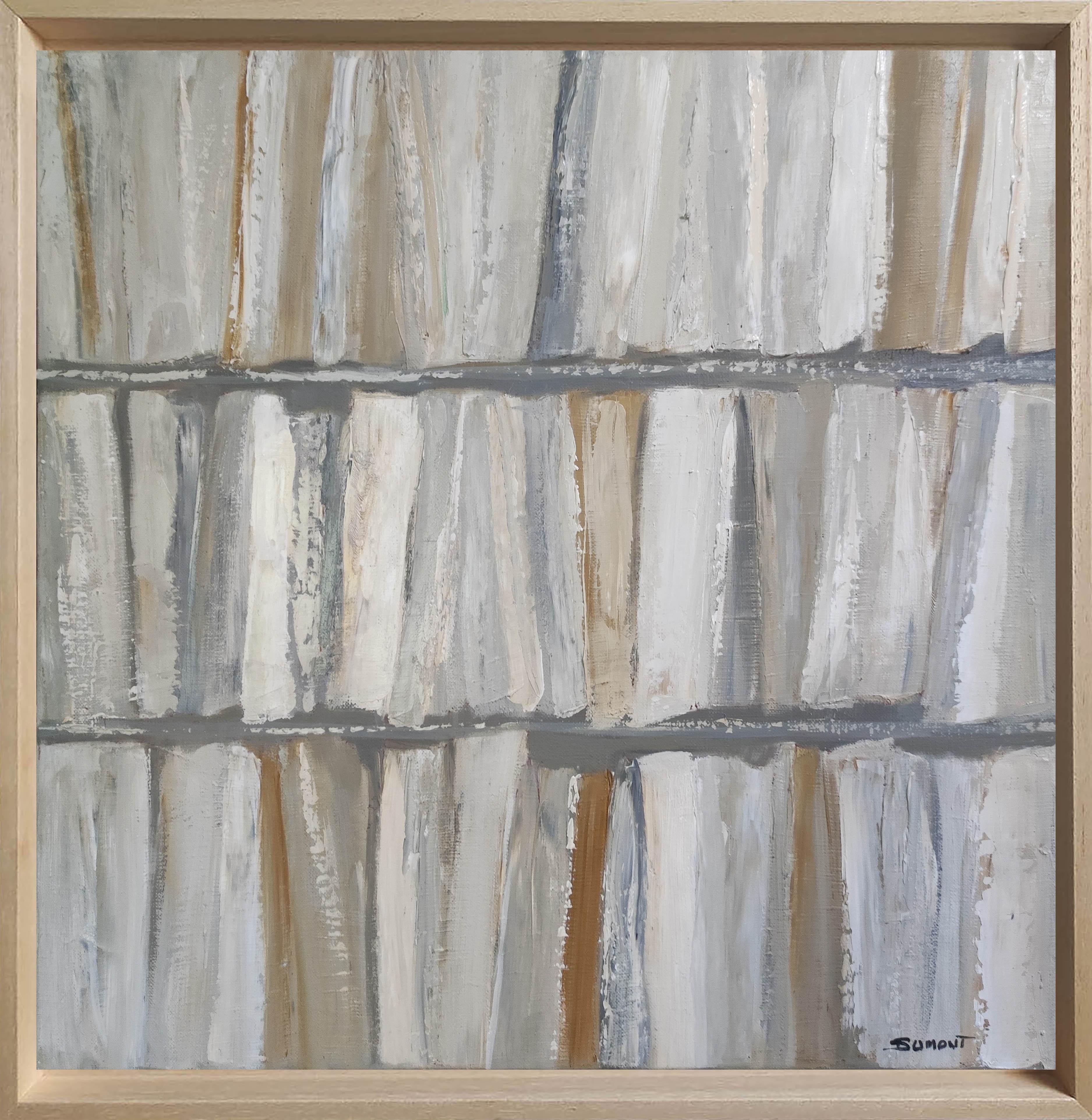 SOPHIE DUMONT Abstract Painting – ecru, abstrakte Bibliothek,  Leinen, Expressionismus, Minimalismus, Moderne, Impasto