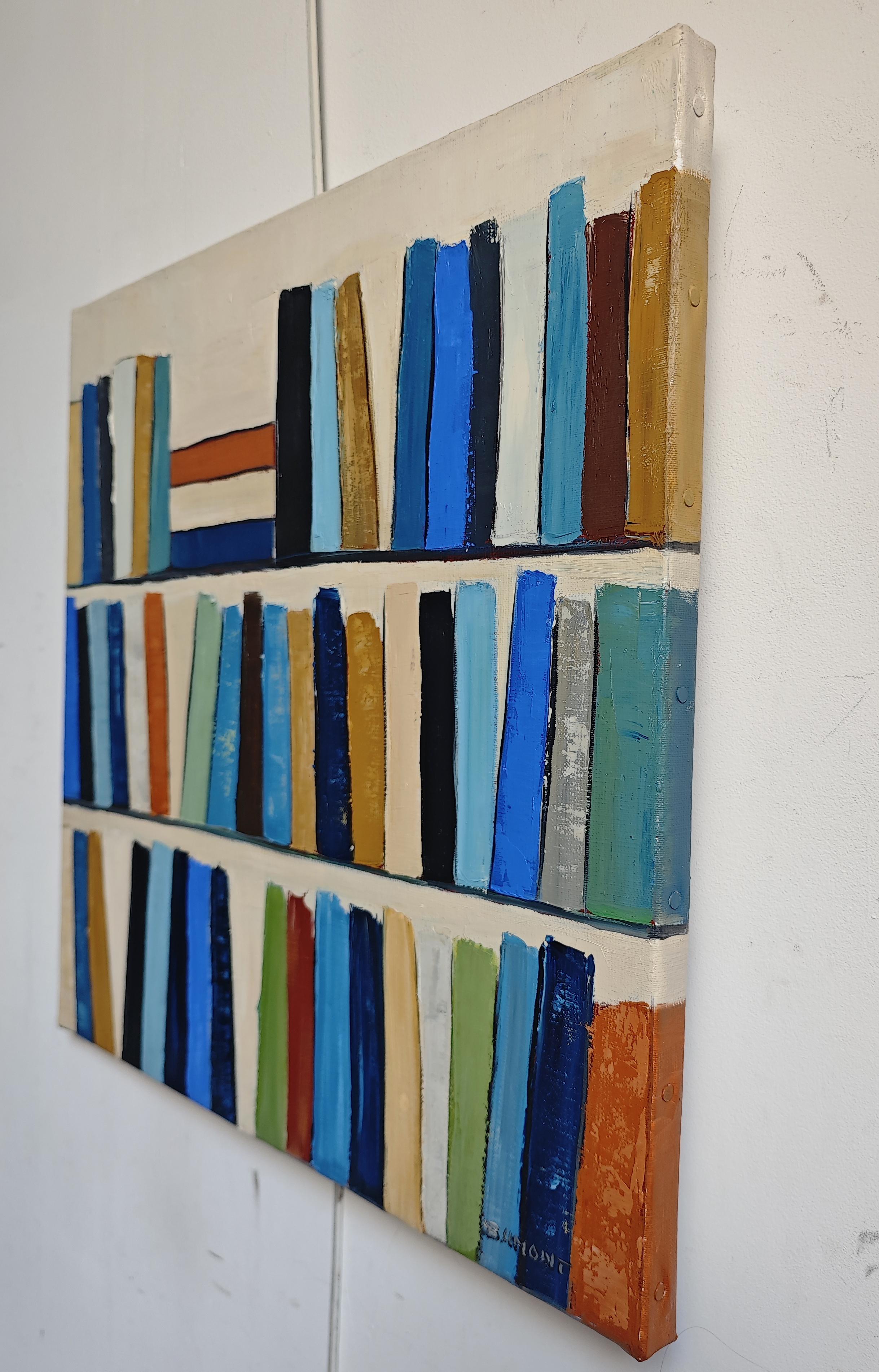 Eloge de la lecture- Abstract library, textured painting, Oil on canvas im Angebot 6