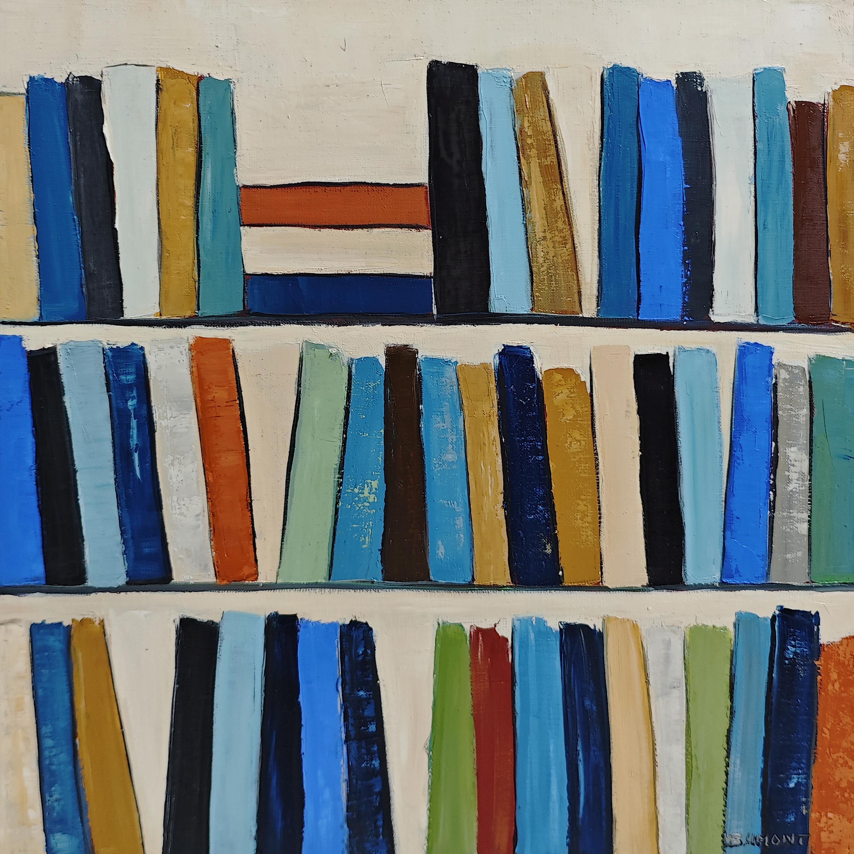 Eloge de la lecture- Abstract library, textured painting, Oil on canvas (Zeitgenössisch), Painting, von SOPHIE DUMONT