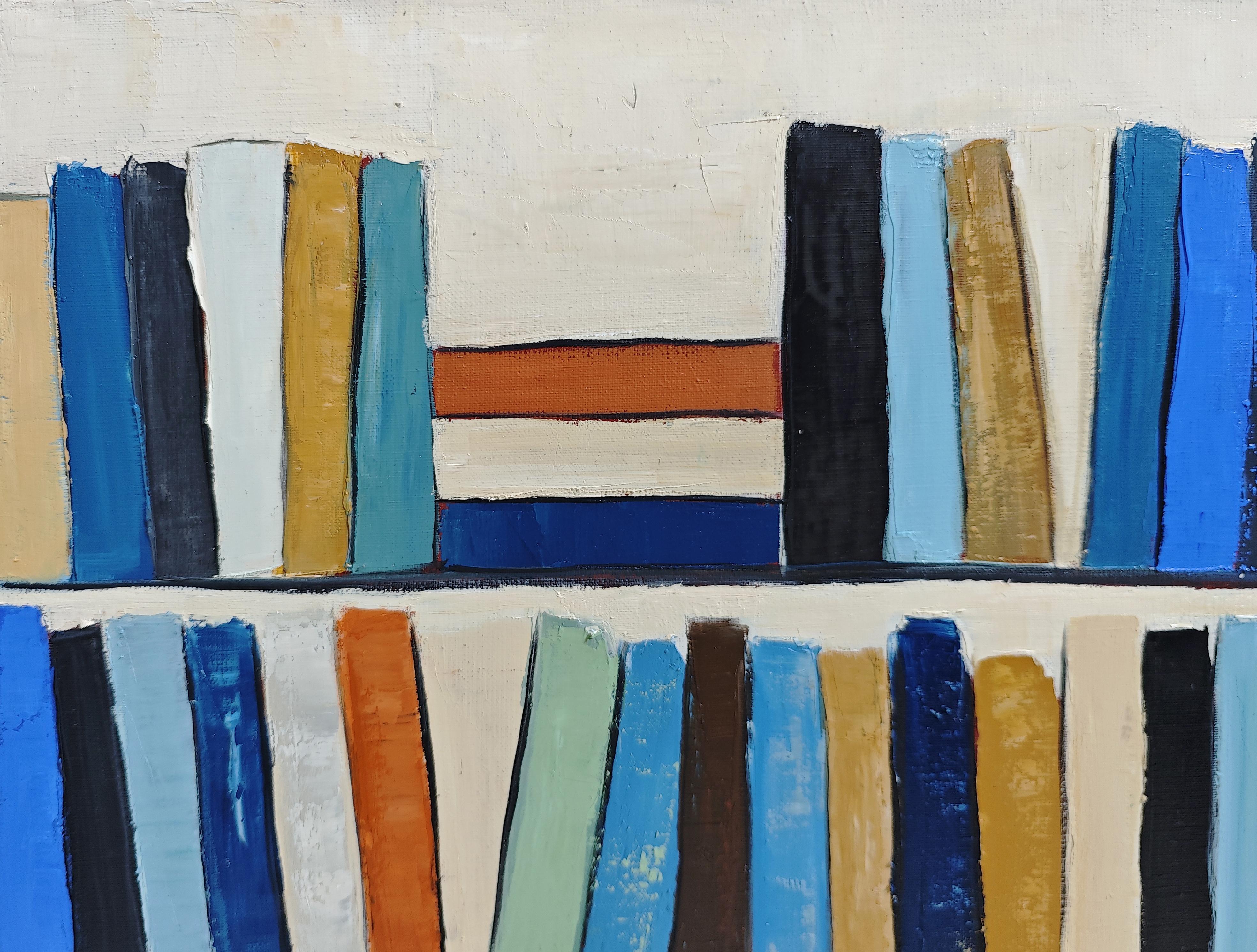 Eloge de la lecture- Abstract library, textured painting, Oil on canvas (Braun), Abstract Painting, von SOPHIE DUMONT