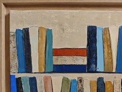 Eloge de la lecture- Biblioteca abstracta, pintura con textura, Óleo sobre lienzo