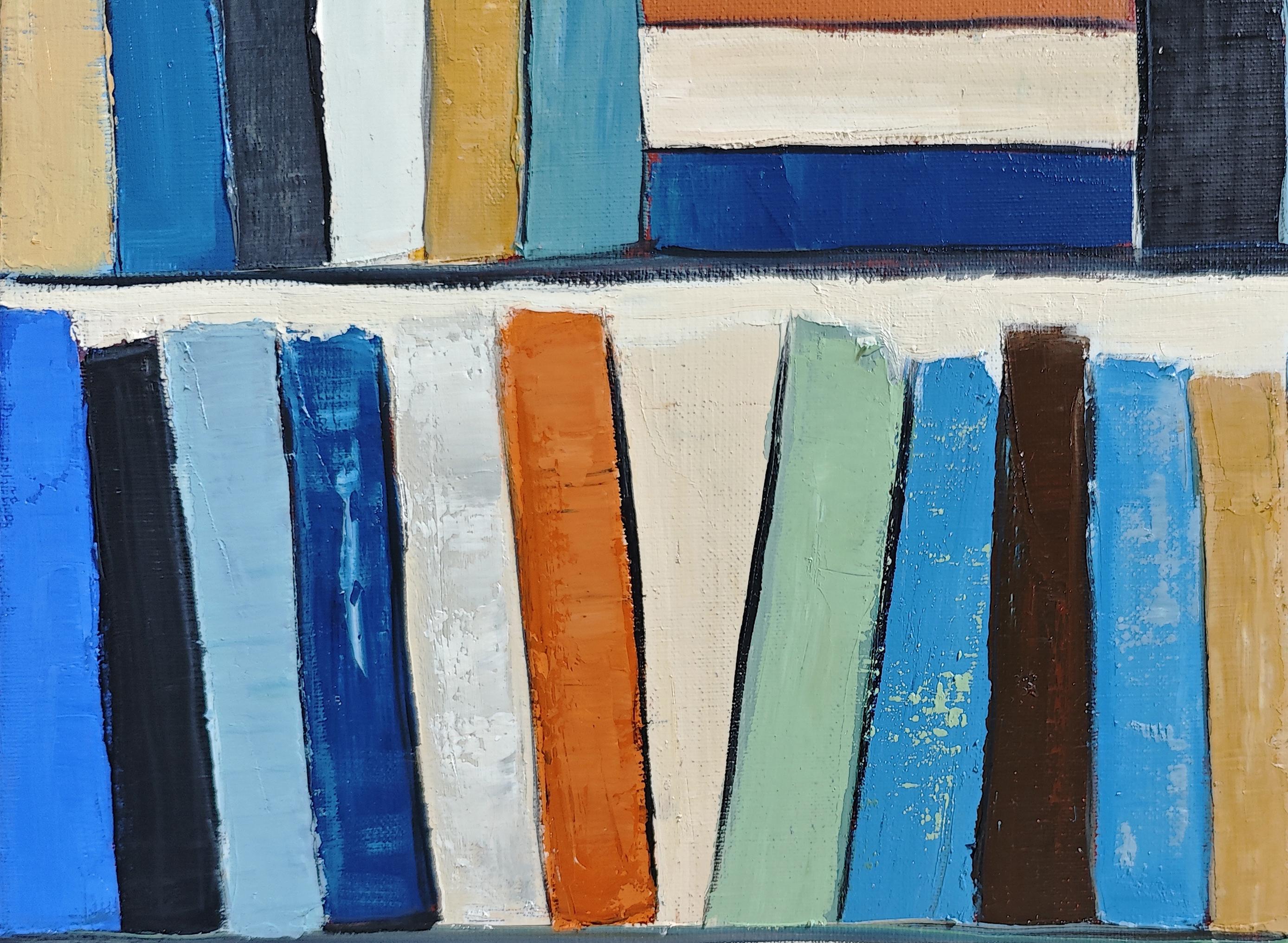 Eloge de la lecture- Abstract library, textured painting, Oil on canvas im Angebot 1