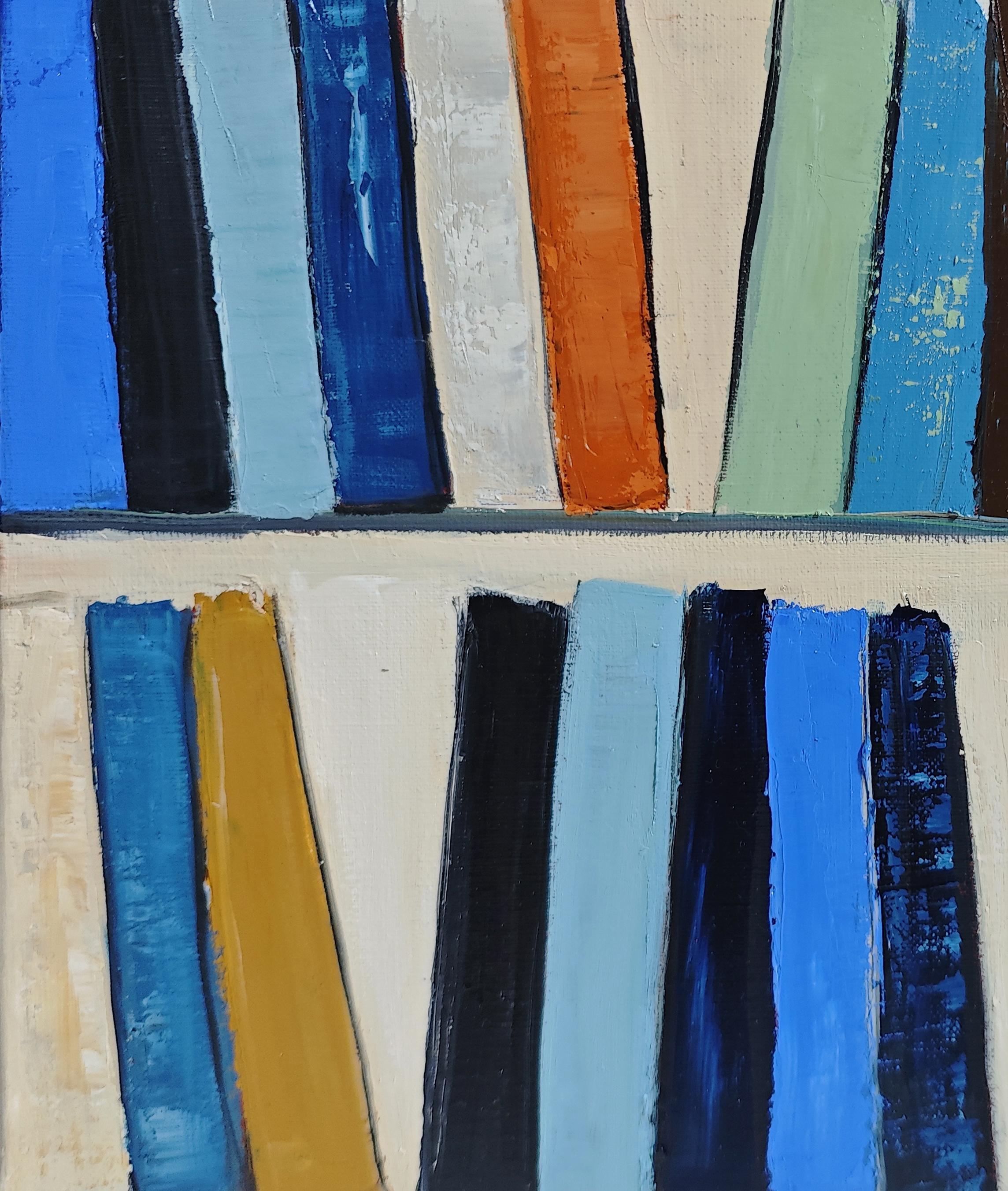 Eloge de la lecture- Abstract library, textured painting, Oil on canvas im Angebot 2