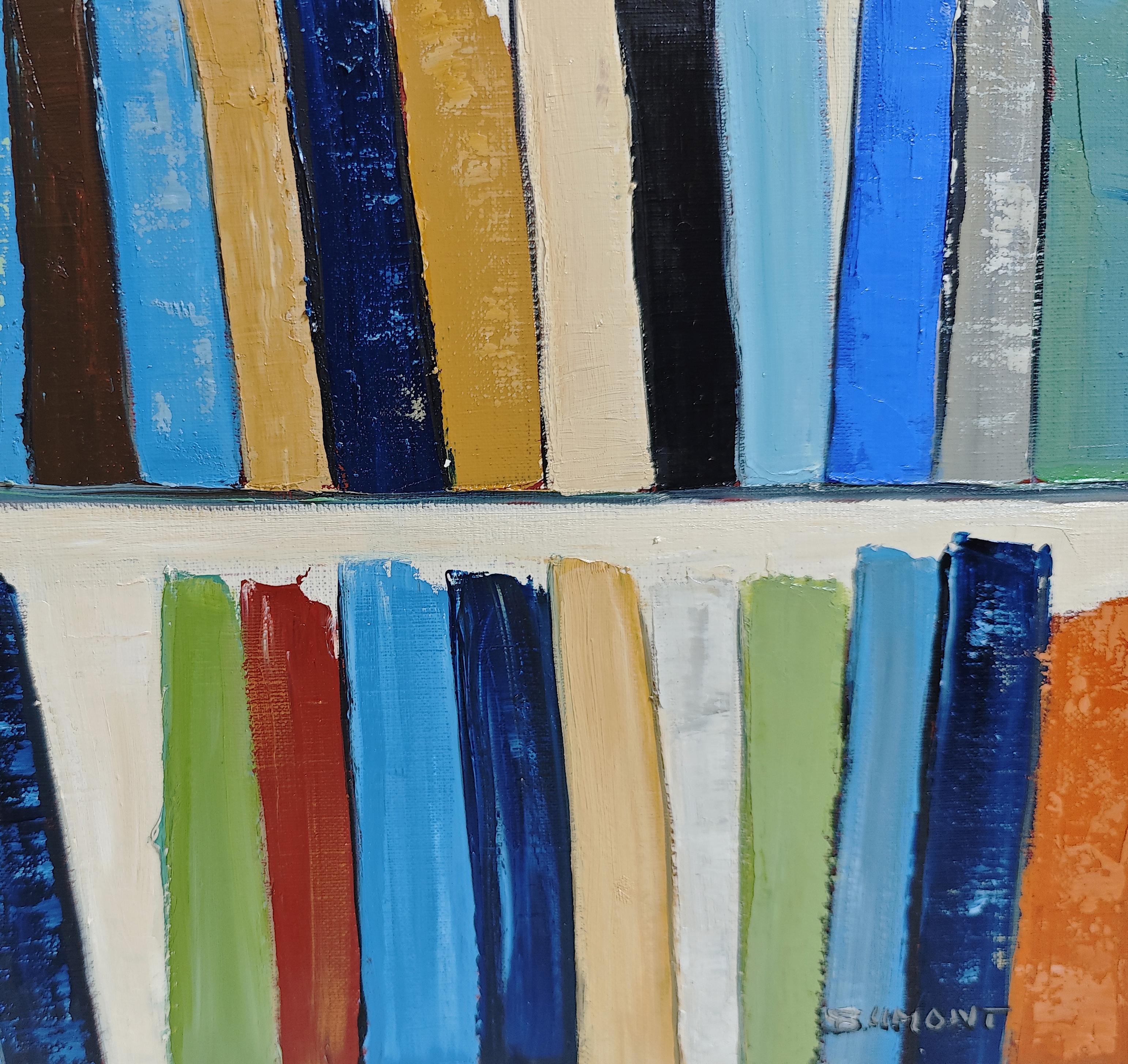 Eloge de la lecture- Abstract library, textured painting, Oil on canvas im Angebot 3