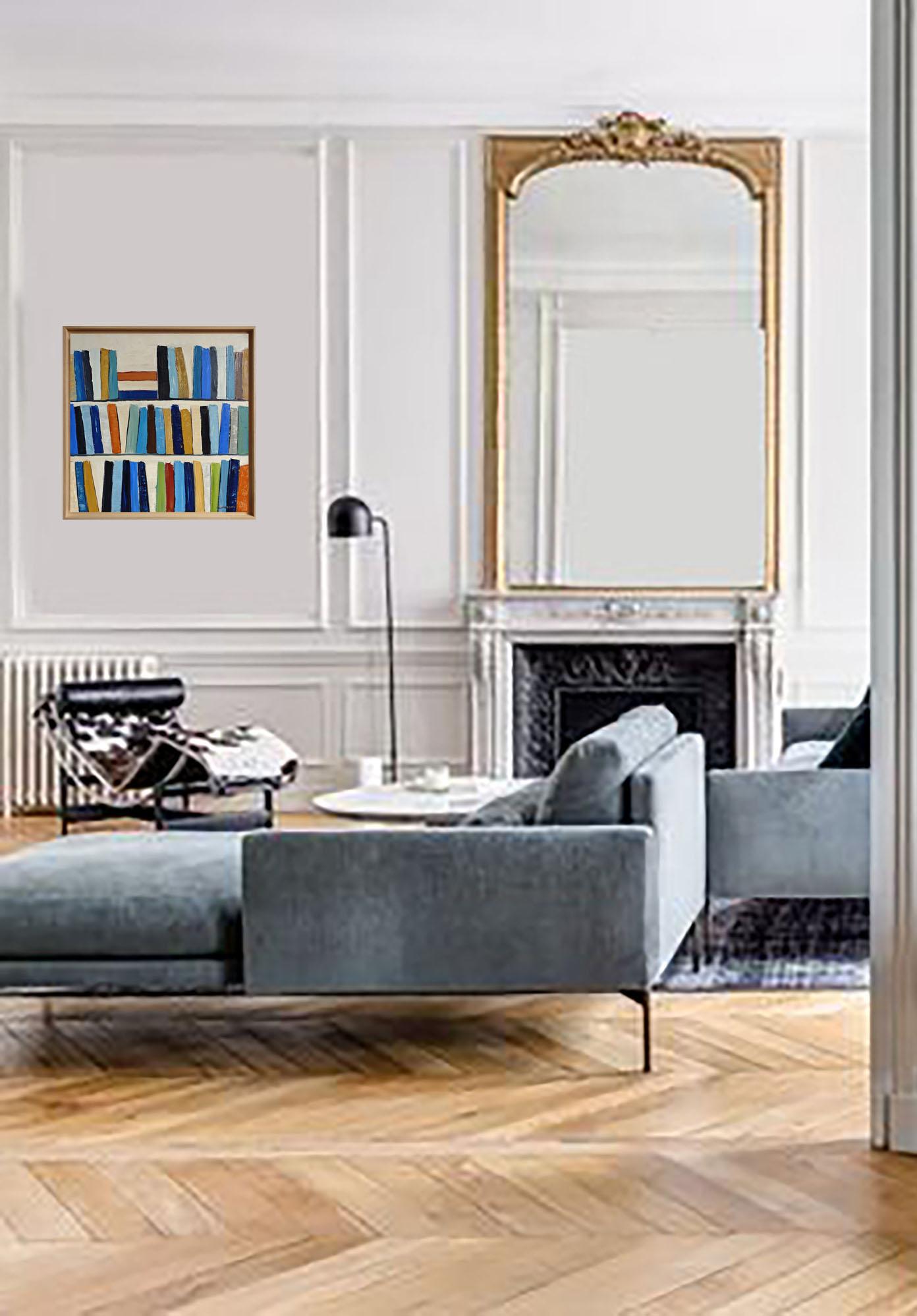 Eloge de la lecture- Abstract library, textured painting, Oil on canvas im Angebot 4