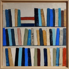 Eloge de la lecture- Abstract library, textured painting, Oil on canvas