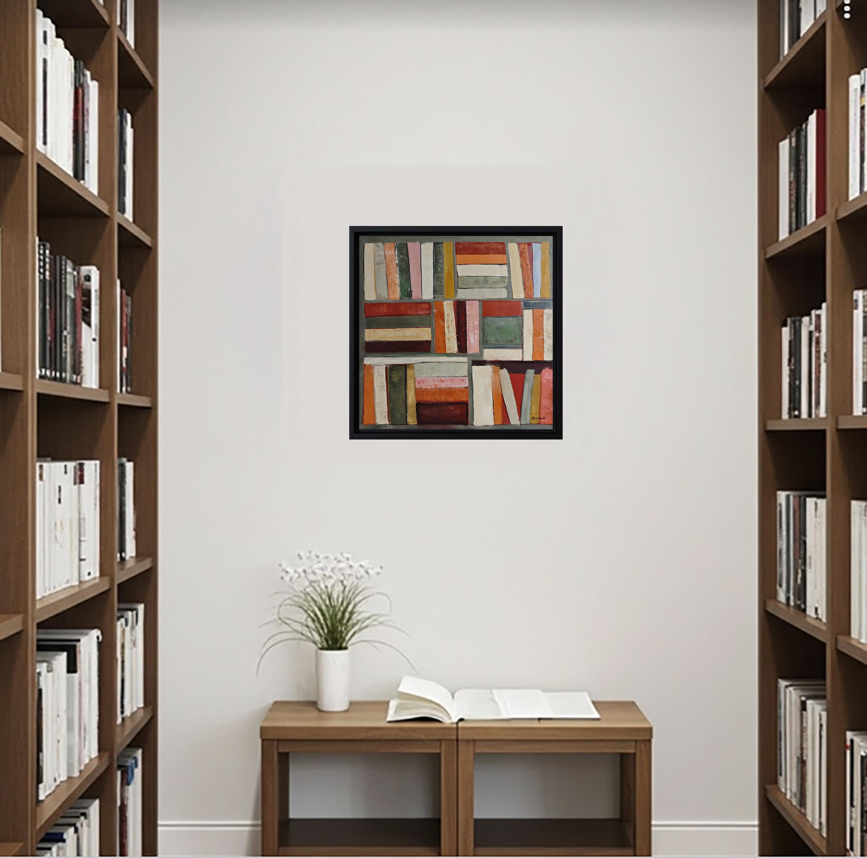 Abbraccio di libri - Biblioteca astratta, pittura strutturata, Olio su tela in vendita 6
