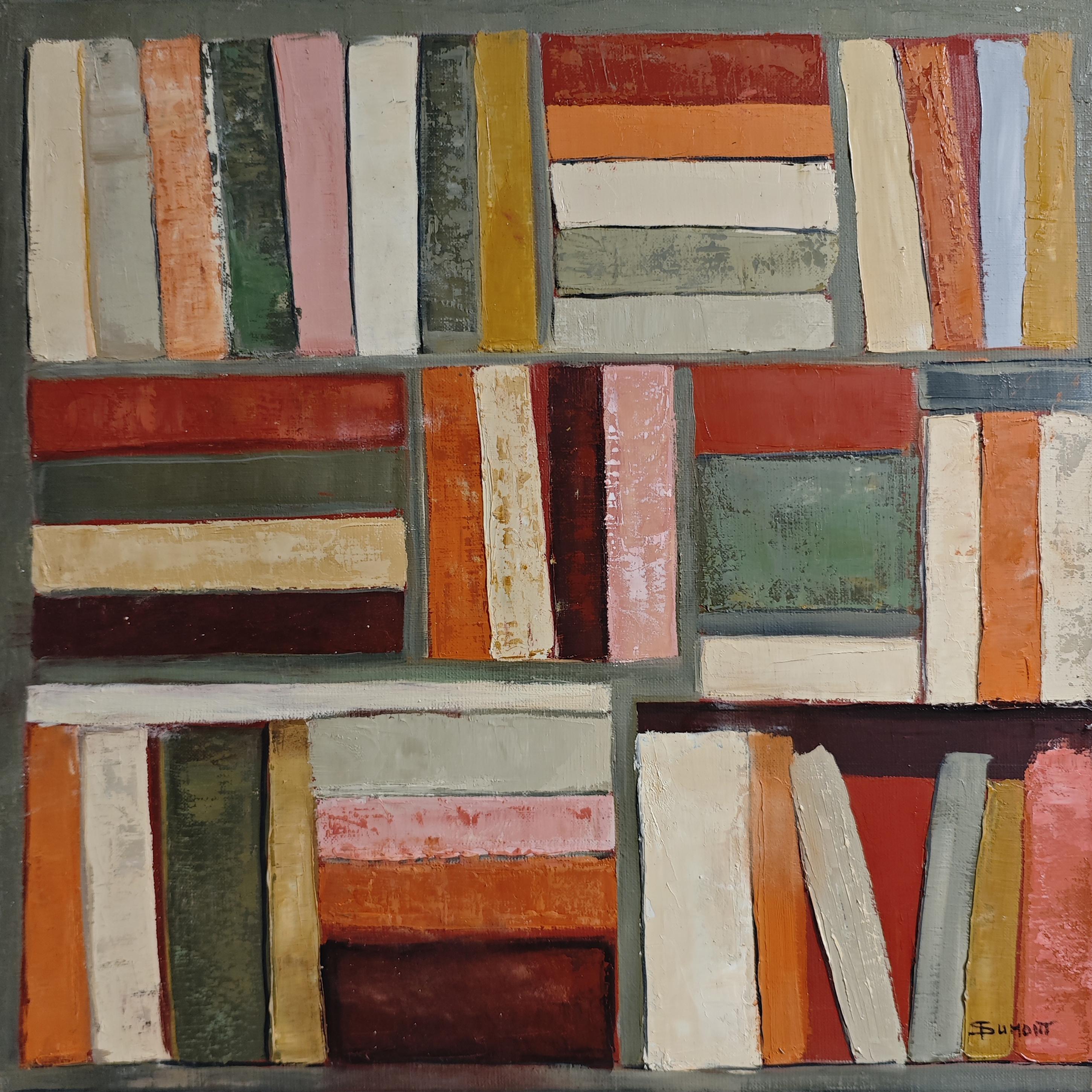 Abbraccio di libri - Biblioteca astratta, pittura strutturata, Olio su tela - Painting Contemporaneo di SOPHIE DUMONT