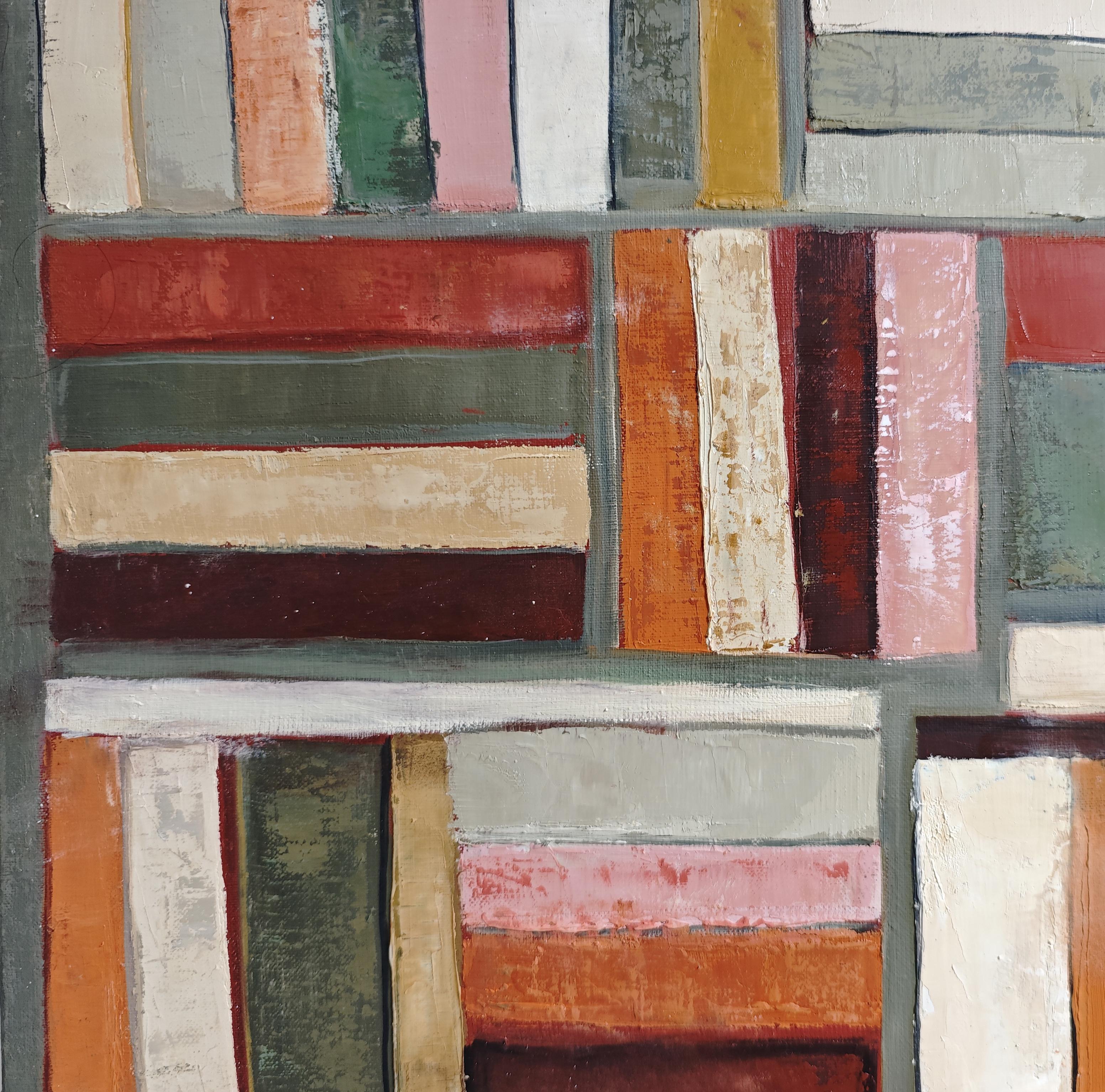 Abbraccio di libri - Biblioteca astratta, pittura strutturata, Olio su tela in vendita 2