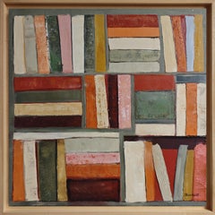 Abbraccio di libri - Biblioteca astratta, pittura strutturata, Olio su tela