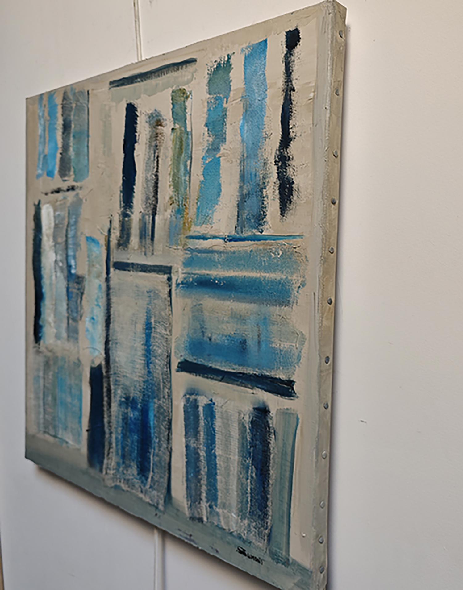 Empreintes, Astratto, biblioteca blu, Colori, Geometrico contemporaneo, Olio, Francese - Painting di SOPHIE DUMONT