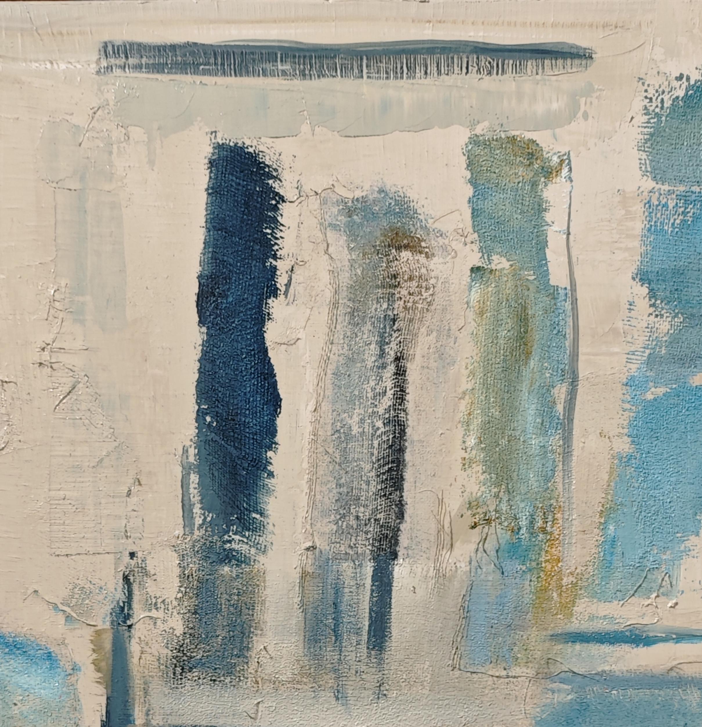 Empreintes, Astratto, biblioteca blu, Colori, Geometrico contemporaneo, Olio, Francese in vendita 1