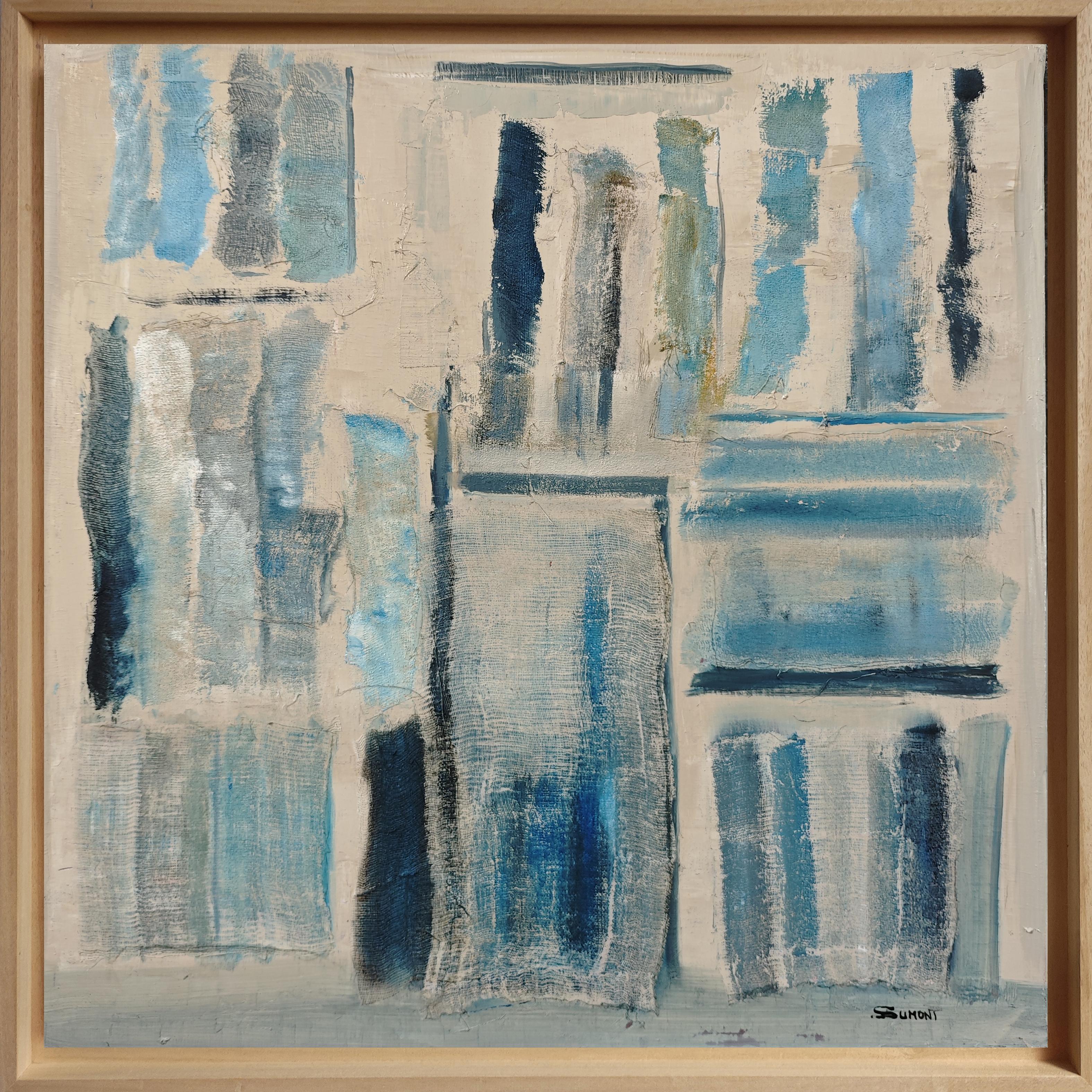 Empreintes, Astratto, biblioteca blu, Colori, Geometrico contemporaneo, Olio, Francese in vendita 6