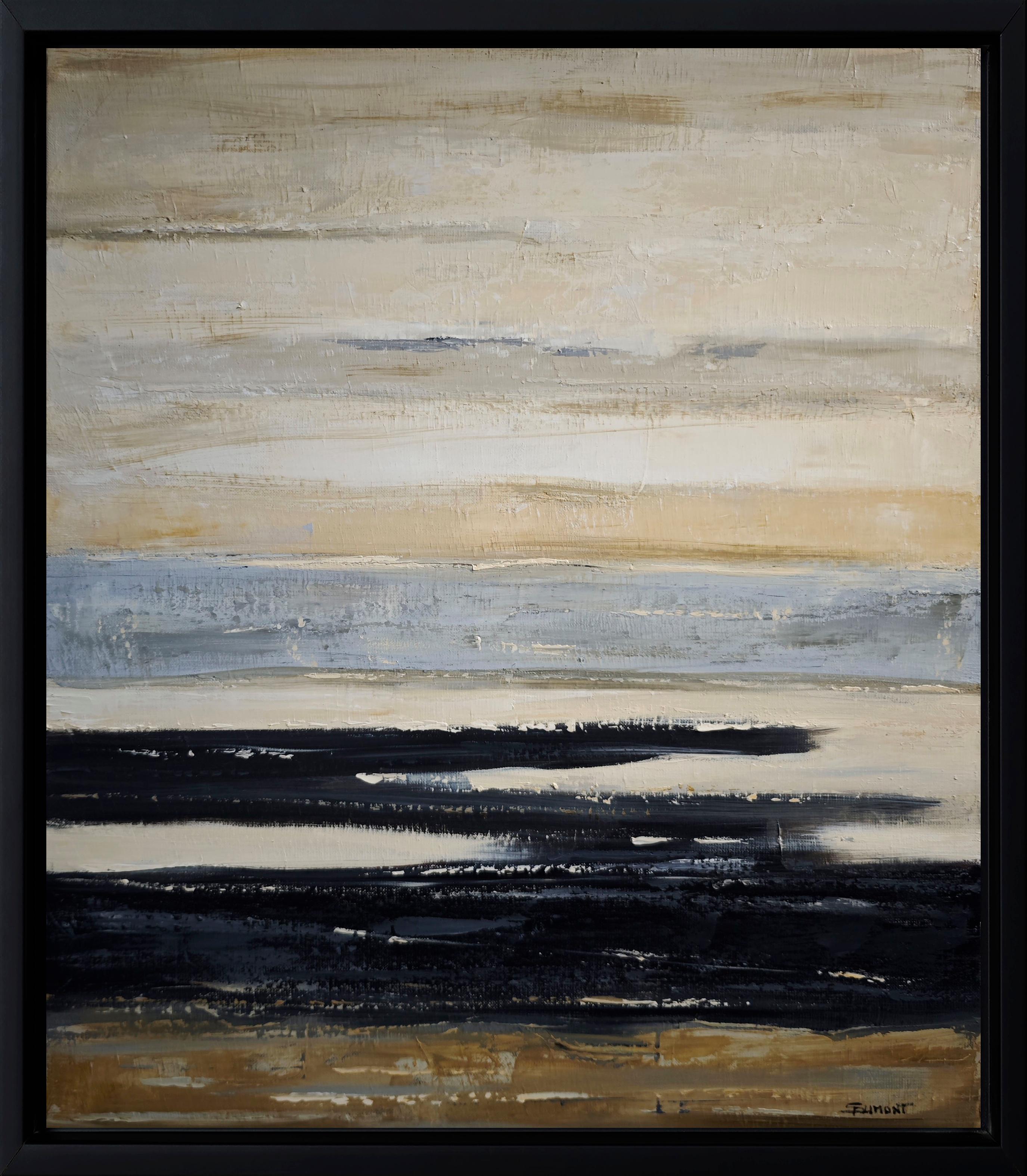 Entre 2 calmes, Contemporary  textured Oil on Canvas, Abstract, Geometric art