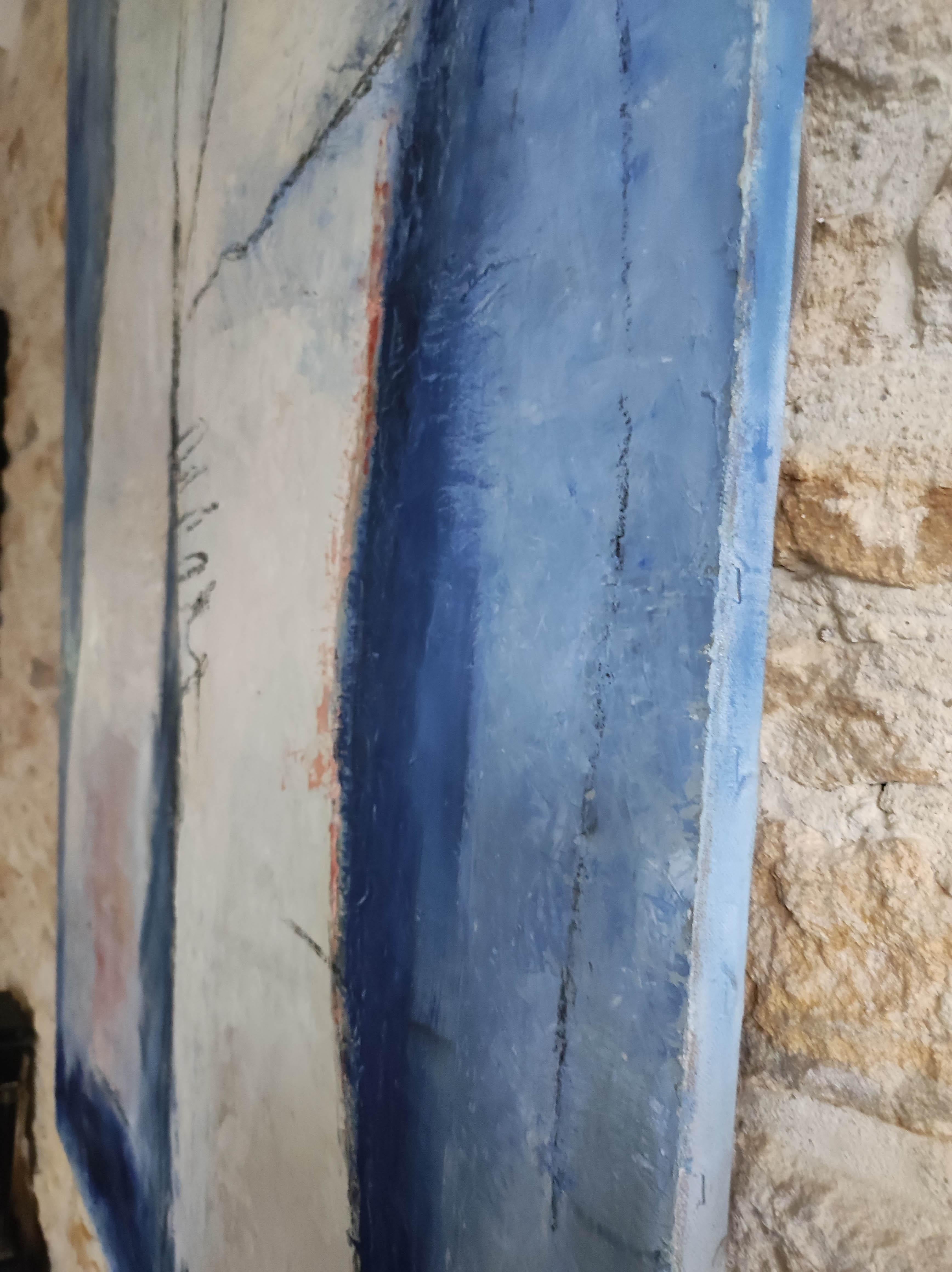 equilibre, abstrait bleu, expressionniste, nature morte, moderne, huile For Sale 4