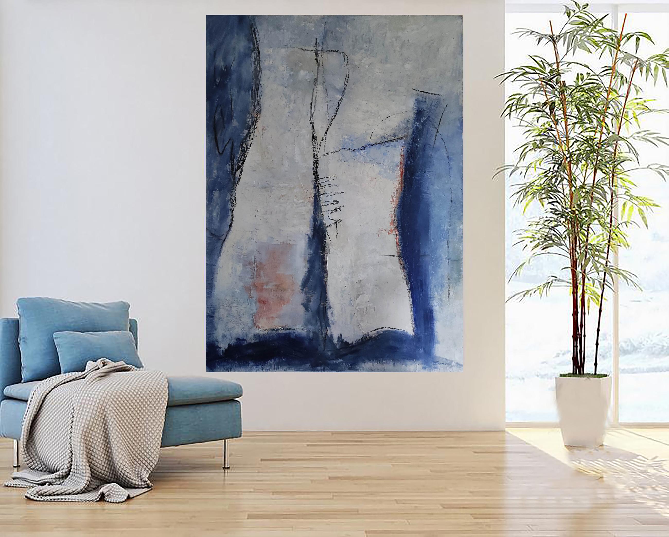 equilibre, abstrait bleu, expressionniste, nature morte, moderne, huile For Sale 5